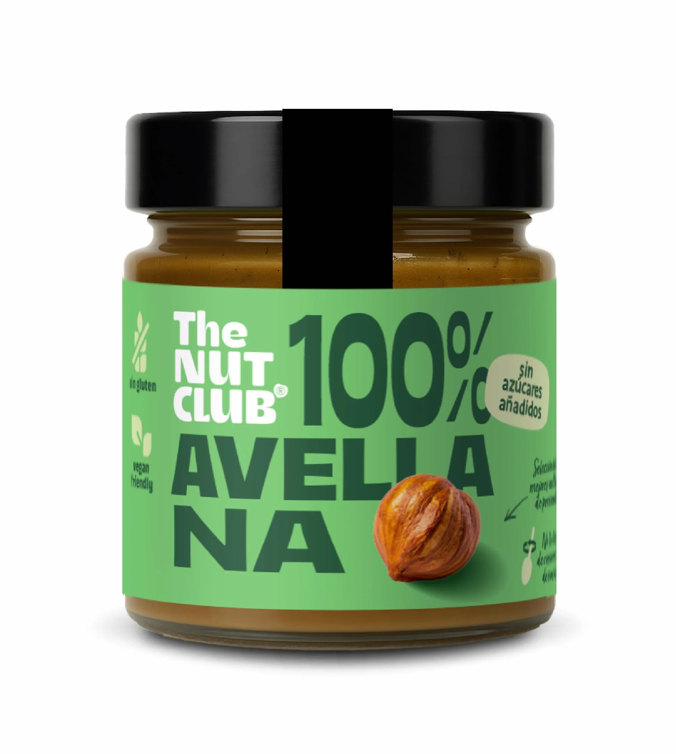 The Nut Club Crema de Avellana 100% Tostada 180 g, Vegana, sin Azúcares Añadidos, sin Gluten y sin Cacahuete, Textura Cremosa Ideal para Untar, Desayunos y Postres