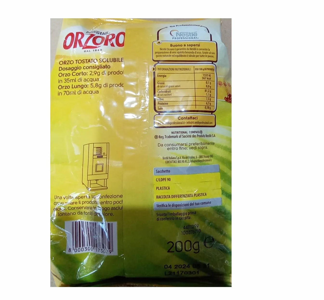 Nestlé Orzoro Orzo Tostato Solubile Bolsas de cebada tostadas solubles con 200 g