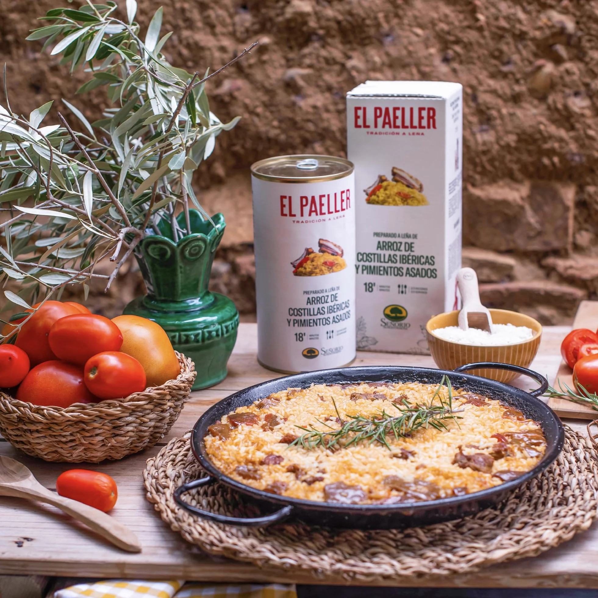 EL PAELLER - Preparado Arroz de Costillas Ibericas y Pimientos Asados - Cocinado Artesanalmente a Leña - Ingredientes 100% Naturales - Para 2/3 Personas - Fácil de Preparar en Tan Solo 18 Minutos