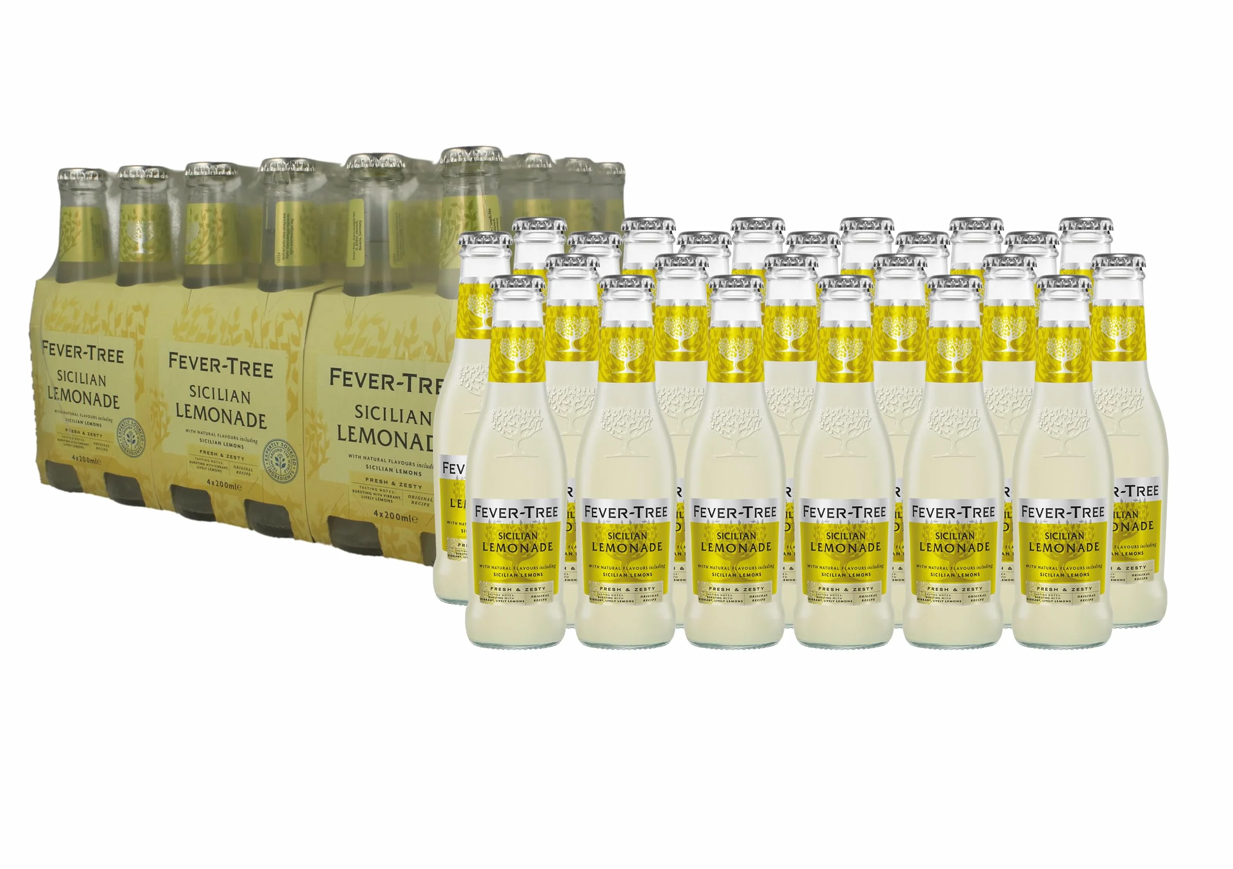 Fever-Tree - Premium Sicilian Lemonade, Caja de 24 Botellas 20cl Limonada, Bebida Siciliana con Limón, Refresco Premium, en Botellín, Original