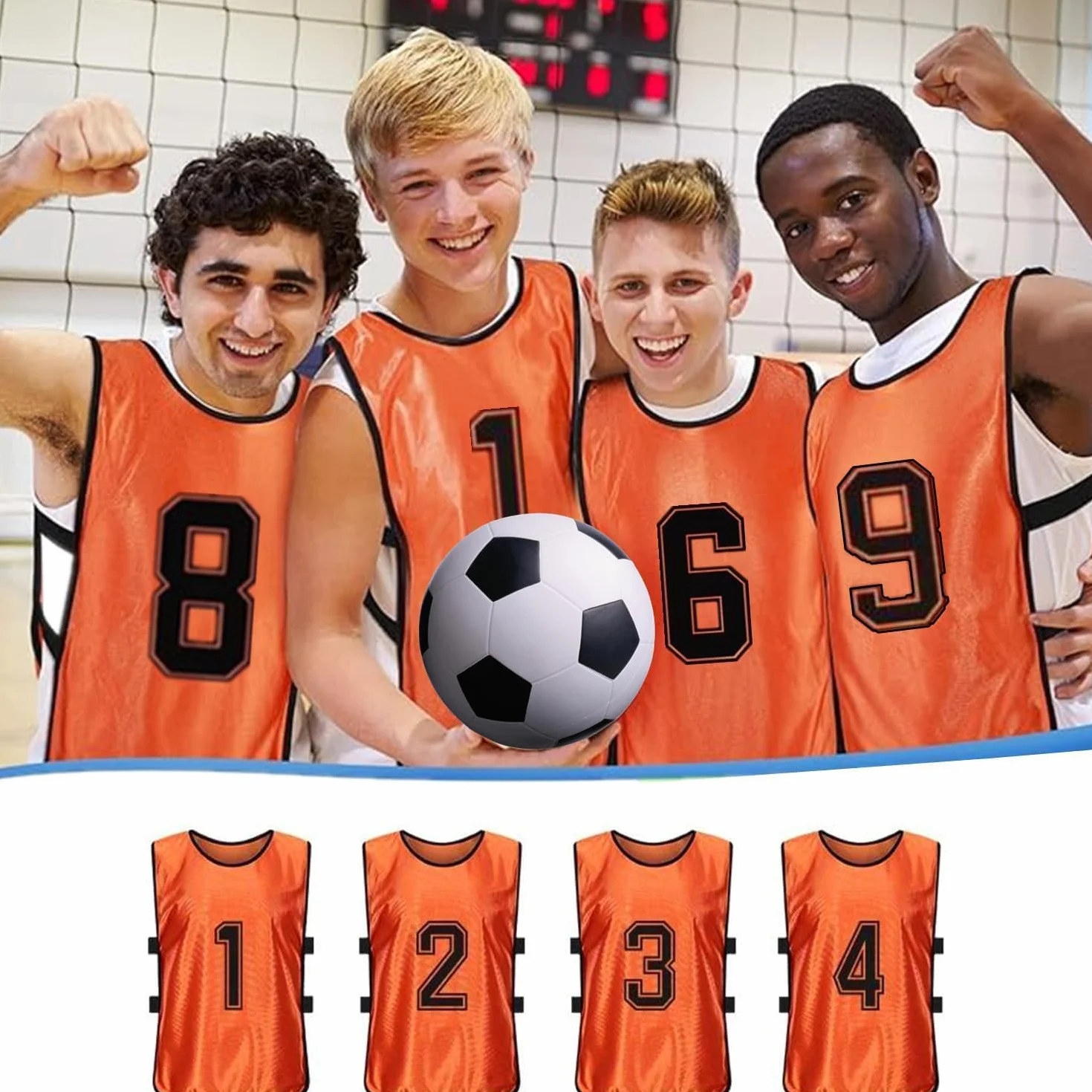 Pack 24 camisetas fútbol adultos entrenamiento malla números naranja verde