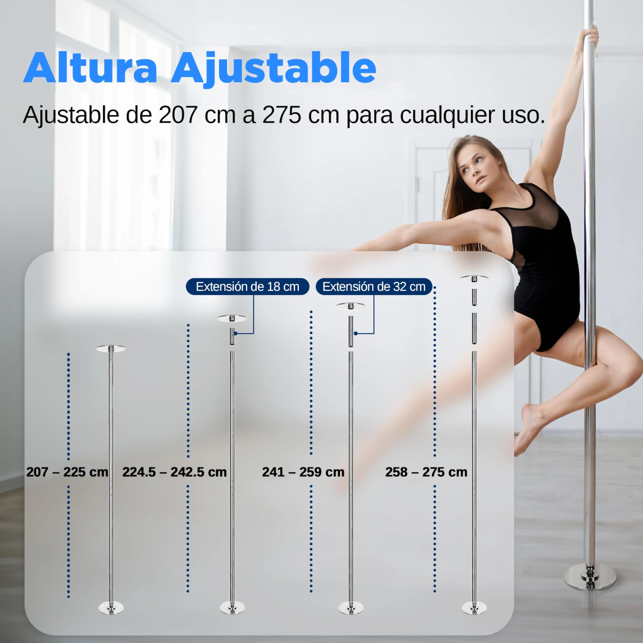 SereneLife barra pole dance plegable 1.21mts x 2 para bailarinas principiantes gimnasia fitness