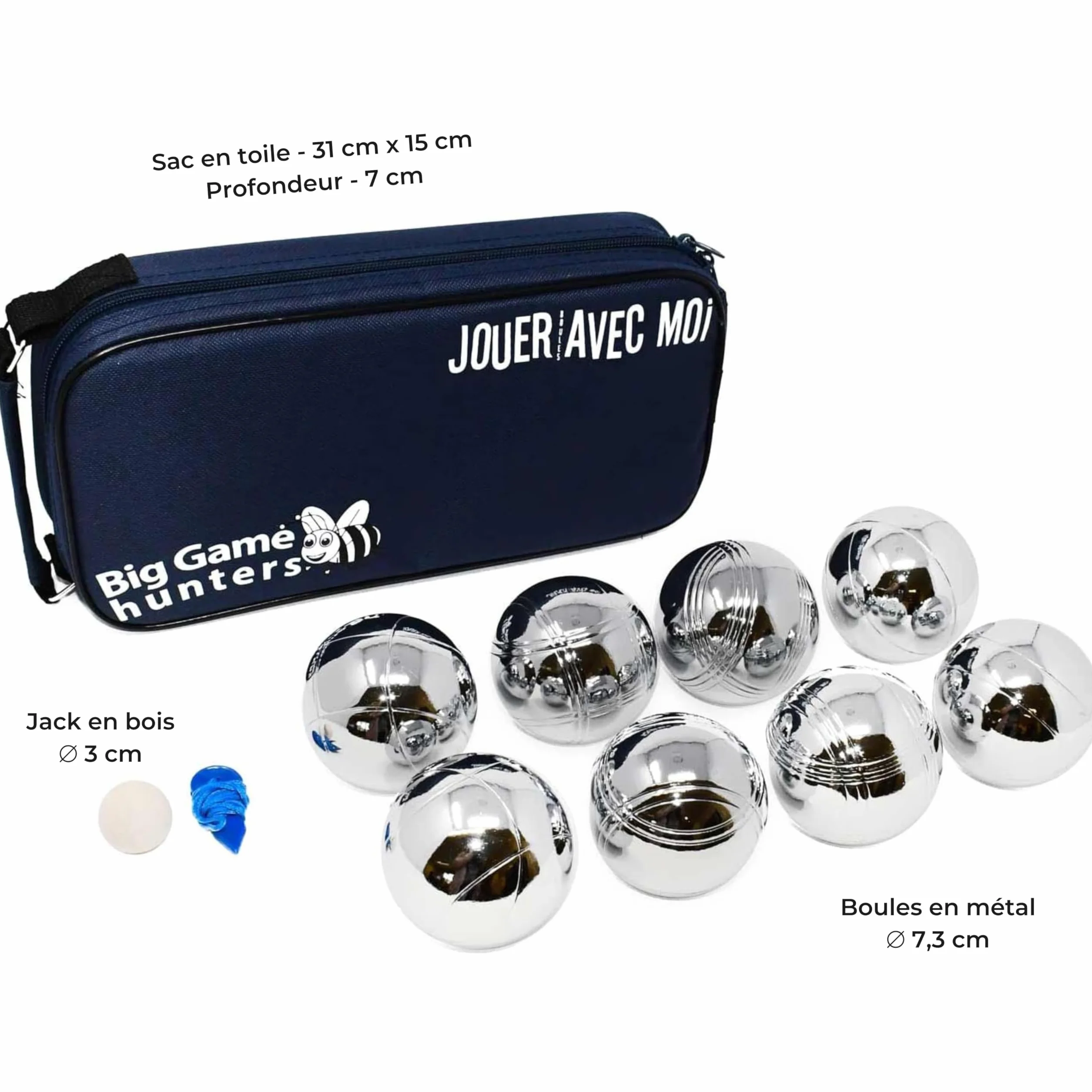 Big Game Hunters Kit de Petanca Jardín 8 Bolas Cromadas Protección Libre de Óxido Bolsa de Lona Juego 4 Jugadores