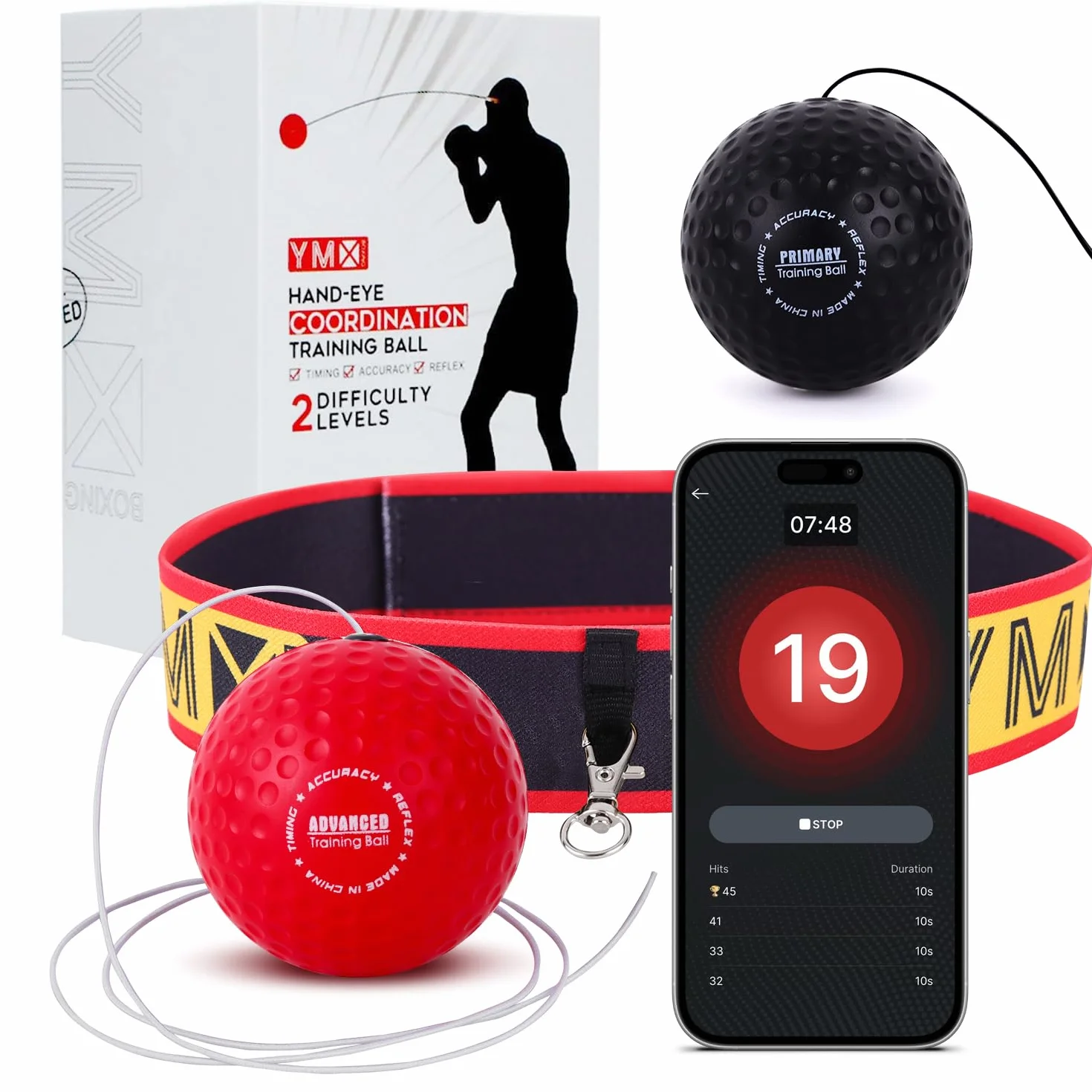 YMX BOXING Pelota Entrenamiento de Reflejos Boxeo Banda Ajustable para la Cabeza Bolas de Espuma Blanda Ligera