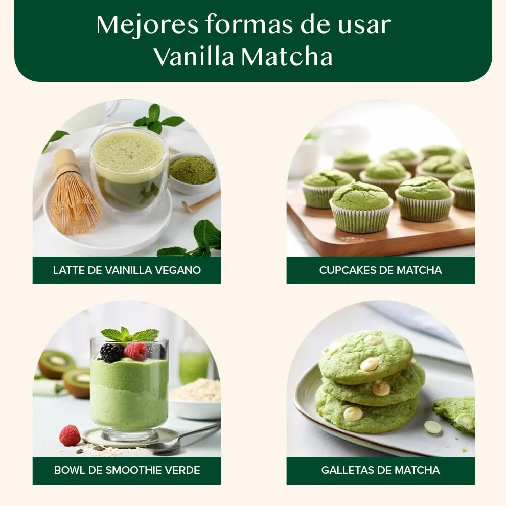 VAHDAM Polvo de Matcha Vainilla 100g-50 Tazas | Matcha Uji & Vainilla de Madagascar | 100% Natural | Té Verde Japonés Premium | Para Latte & Té