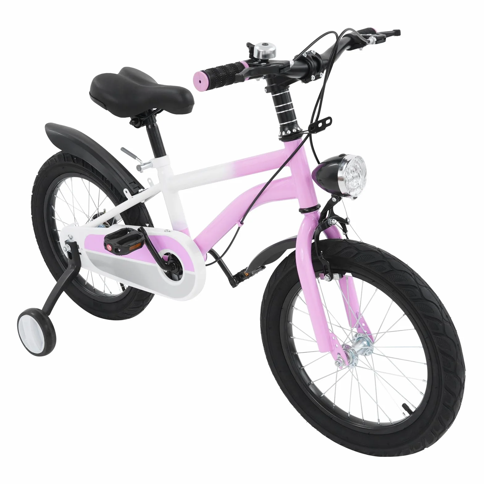 Bicicleta infantil 16 pulgadas freno disco luz LED ruedas estabilizadoras rosa ajustable sillín manillar carga 60 kg