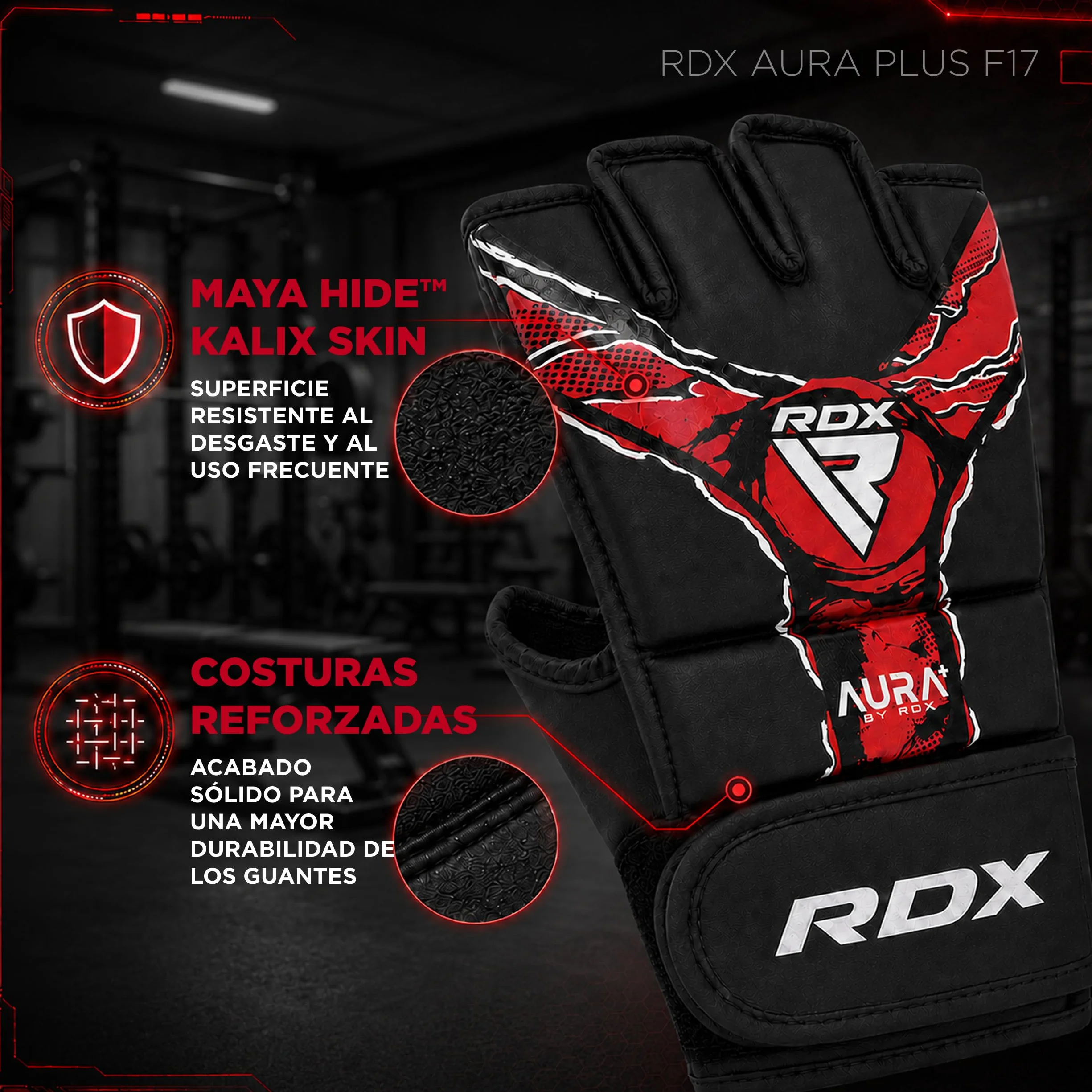 RDX Aura Plus F-17 Guantes de MMA de Cuero con Protección Reforzada para el Pulgar