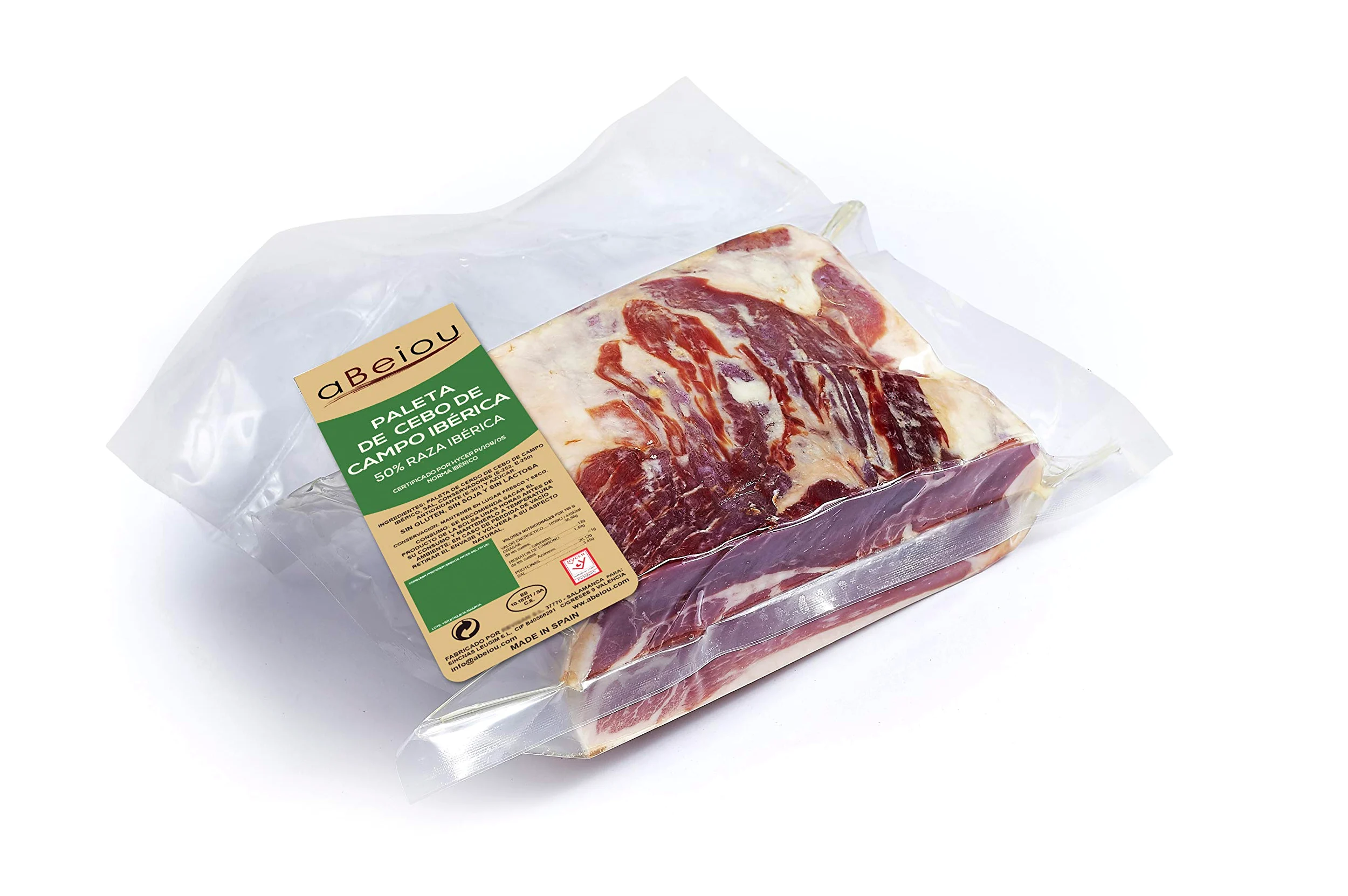 Paleta Ibérica de Cebo de Campo Deshuesado Sin Hueso 50% Raza Ibérica 1 kg — Curación +28 Meses — Cert. Hycer — Guijuelo Salamanca — aBeiou