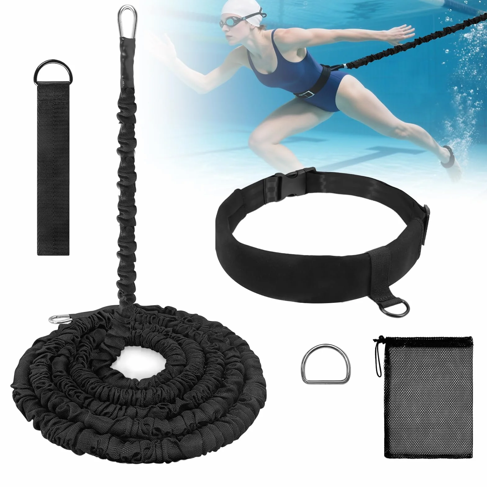 Cinturón de resistencia de natación ajustable 2,5-9 m para entrenamiento de niños y adultos