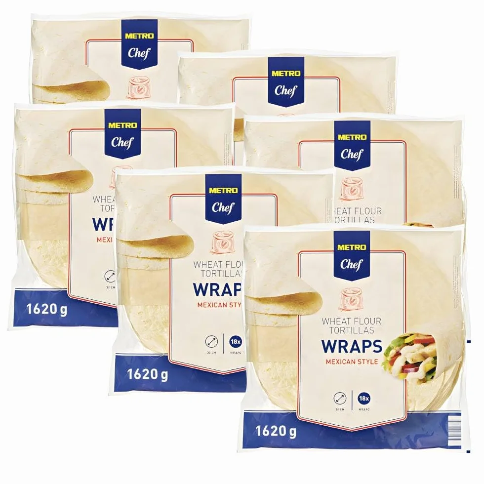 METRO Chef Tortilla Wraps Mexicanos Chef – Tortillas de Trigo 30cm, Suaves y Flexibles, Ideales para Burritos, Fajitas y wraps -| (6 PAQUETES, Wraps 30cm Contiene 18 Unidades (1620 g aprox.))