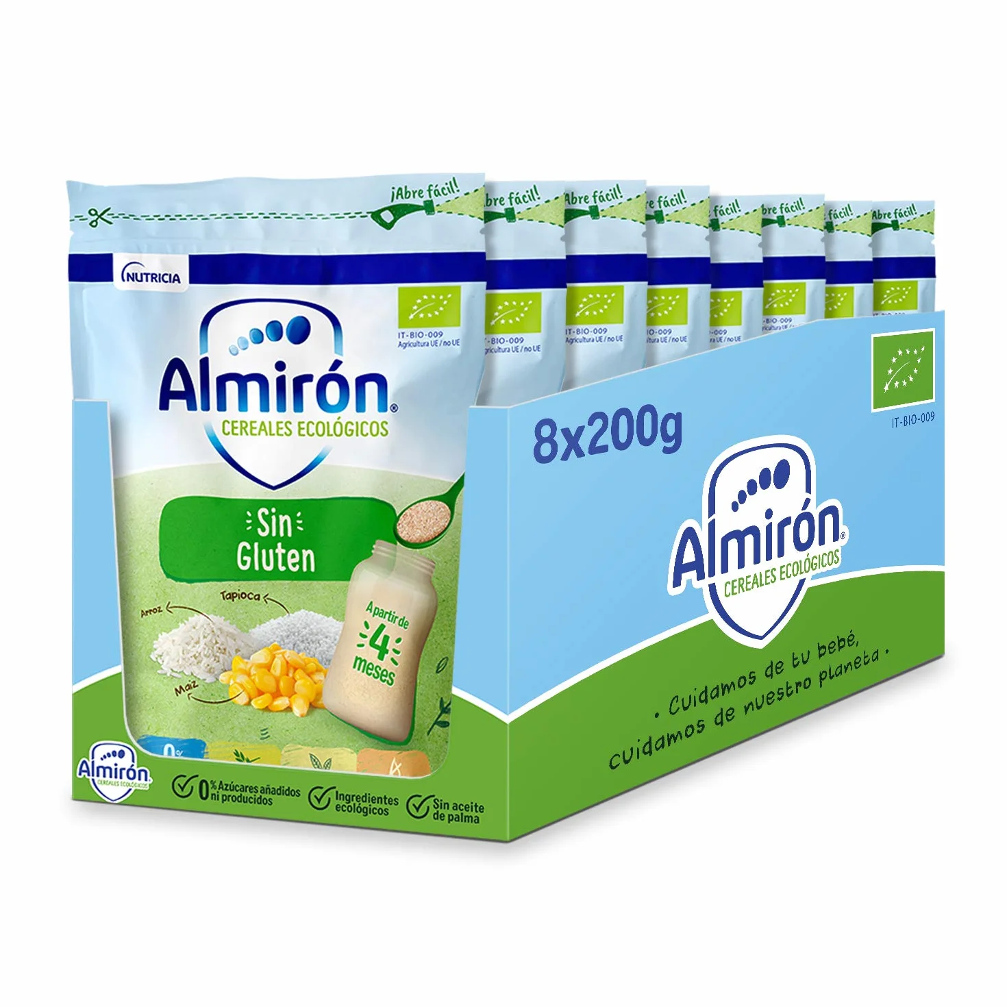 Almirón Cereales Ecológicos Sin Gluten. Pack Bolsas X200G-1.6Kg, 8 Unidades
