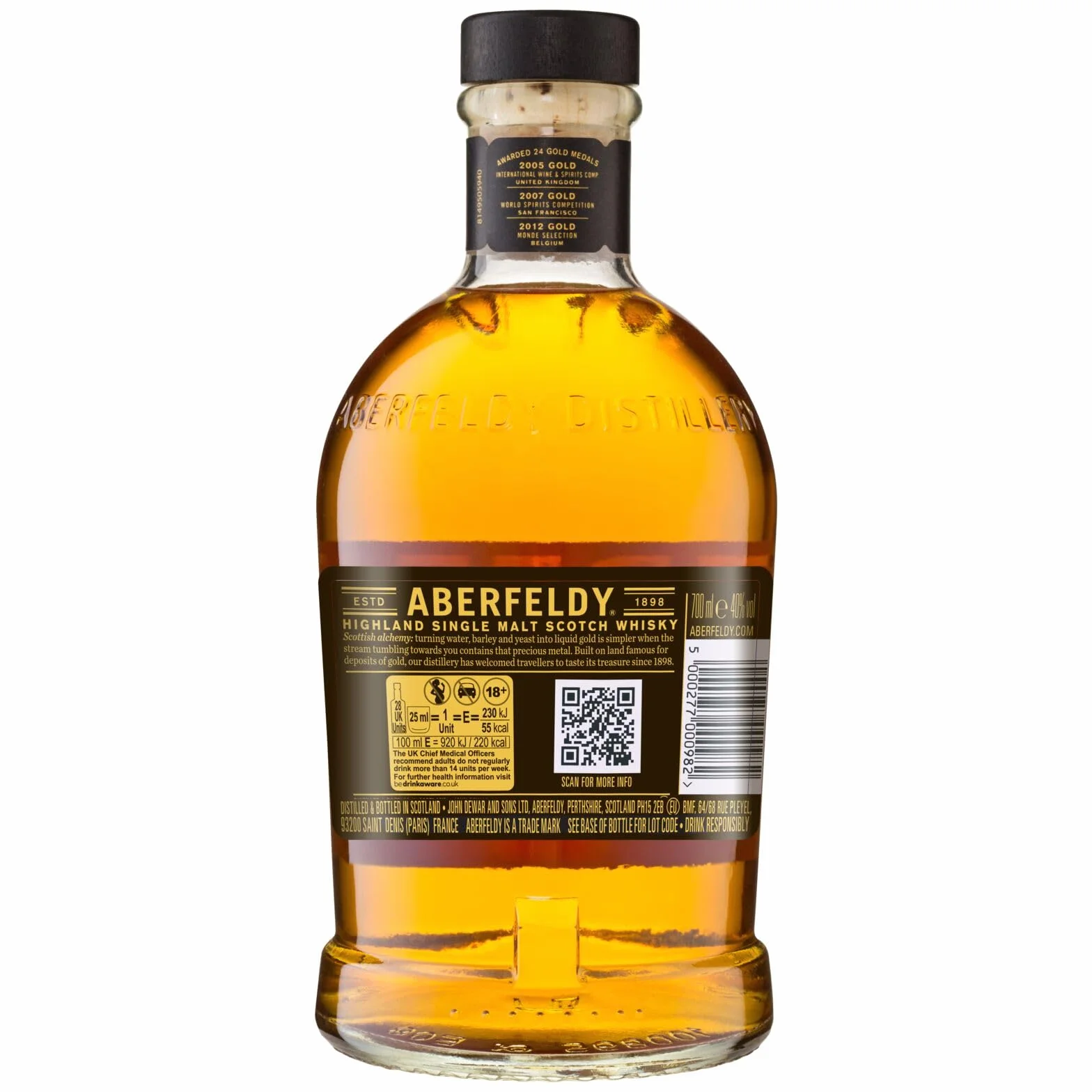 Scotch Whisky Single Malt Aberfeldy 12 Year Old, 40 % vol., 70 cl / 700 ml, whisky premium añejado en cuatro tipos de barricas distintas