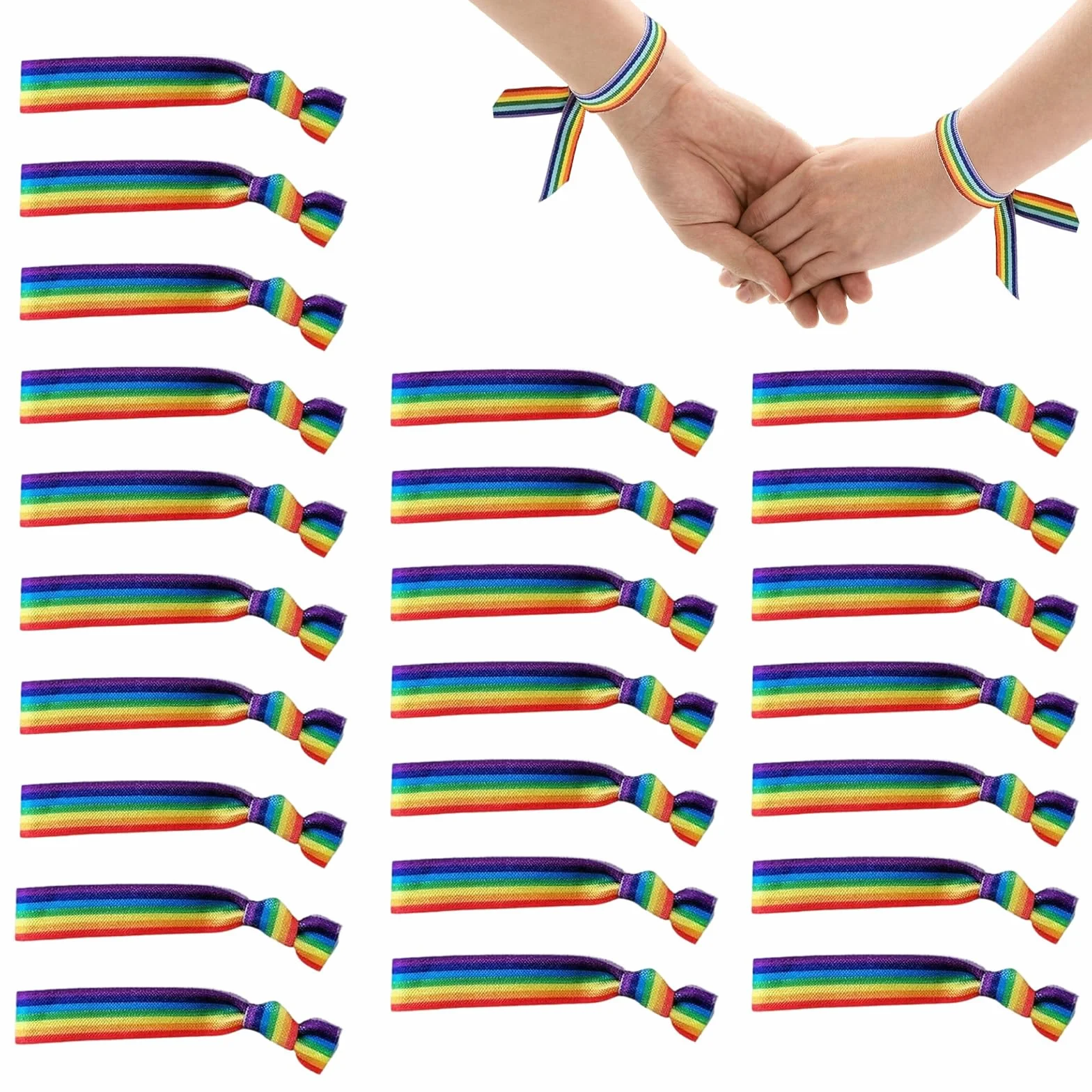Pulsera de Orgullo Gay LGBTQ+ – 24 Pulseras Elásticas Arcoíris, 1.5 cm x 10 cm