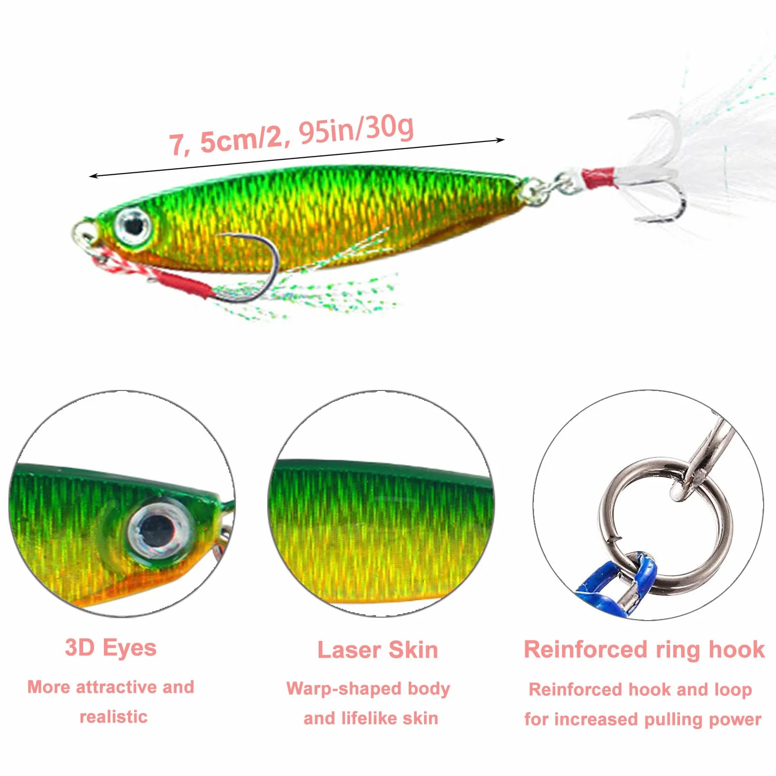 Señuelos de Pesca de Metal 30g Cucharas Hundibles Cebo para Trucha Perca Lucio