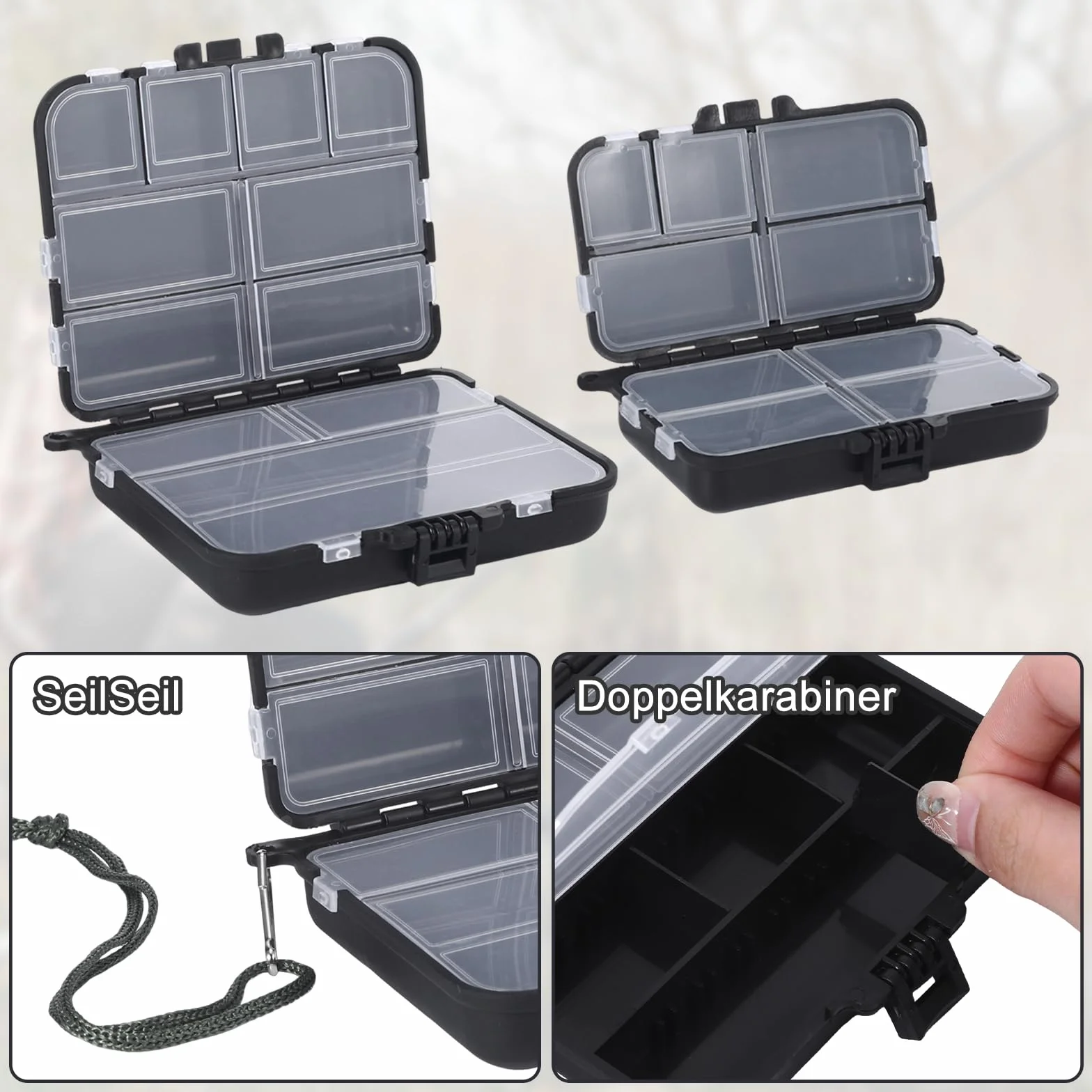 Maletín de pesca mini accesorios cebo 7 compartimentos 9 compartimentos