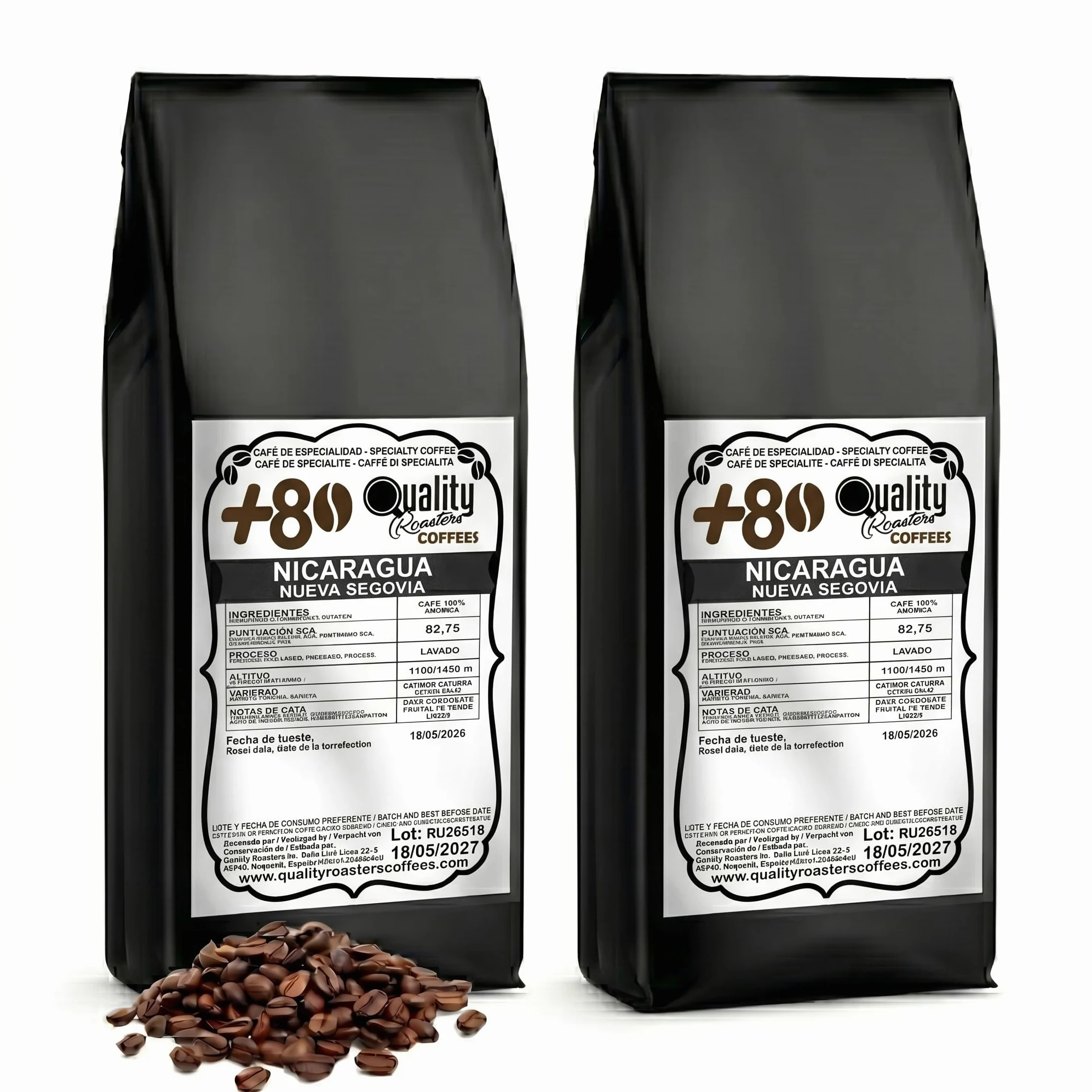 +80 Coffees by Quality Roasters. Café de Especialidad origen Nicaragua. 100% Arábica. Puntuación SCA: 82,75. Tostado artesanalmente. (2000 Gr)