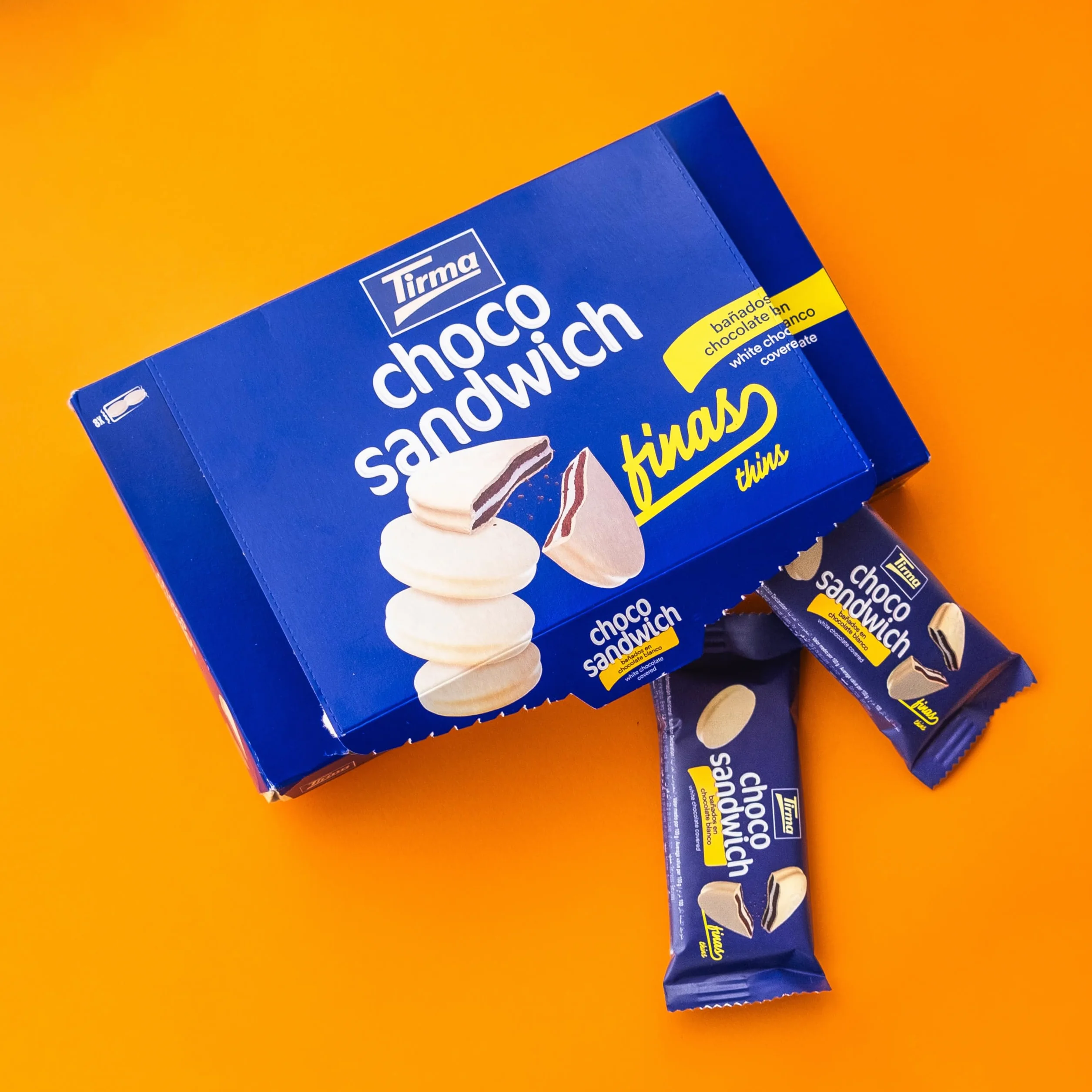 Tirma Choco Sándwich Fino de Chocolate Blanco – 8 Packs de 27,25 g (Estuche de 218 g) | Galletas con Relleno Bañadas en Chocolate Blanco | Snack Dulce Ideal para Merienda y Tentempiés