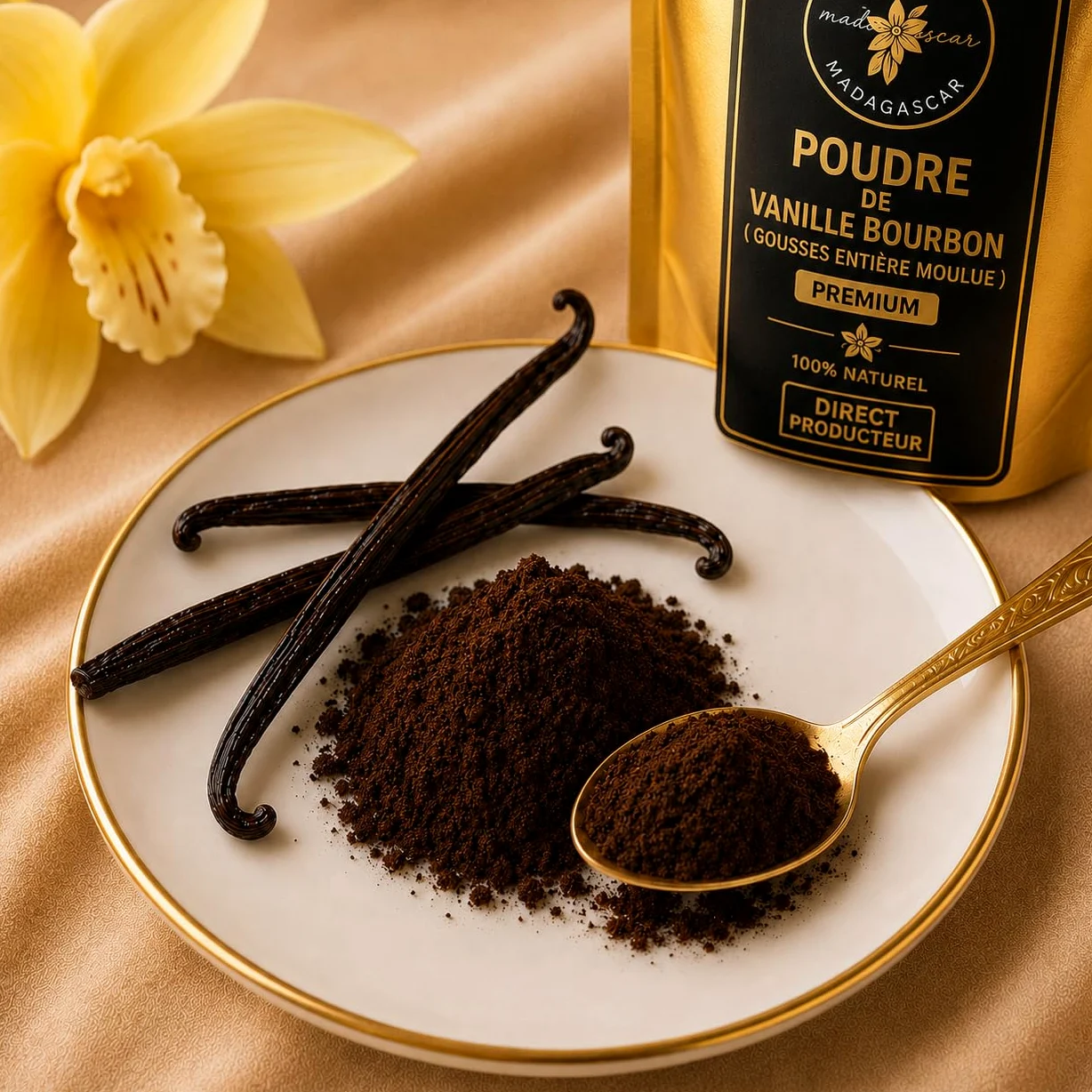 Comptoir Des Epices Madagascar Vainilla - Polvo de vainilla Bourbon (150 g) - vaina de vainilla pura molida - para café - Pastelería - Desertos - Cocina - Infusion (empresa francesa)