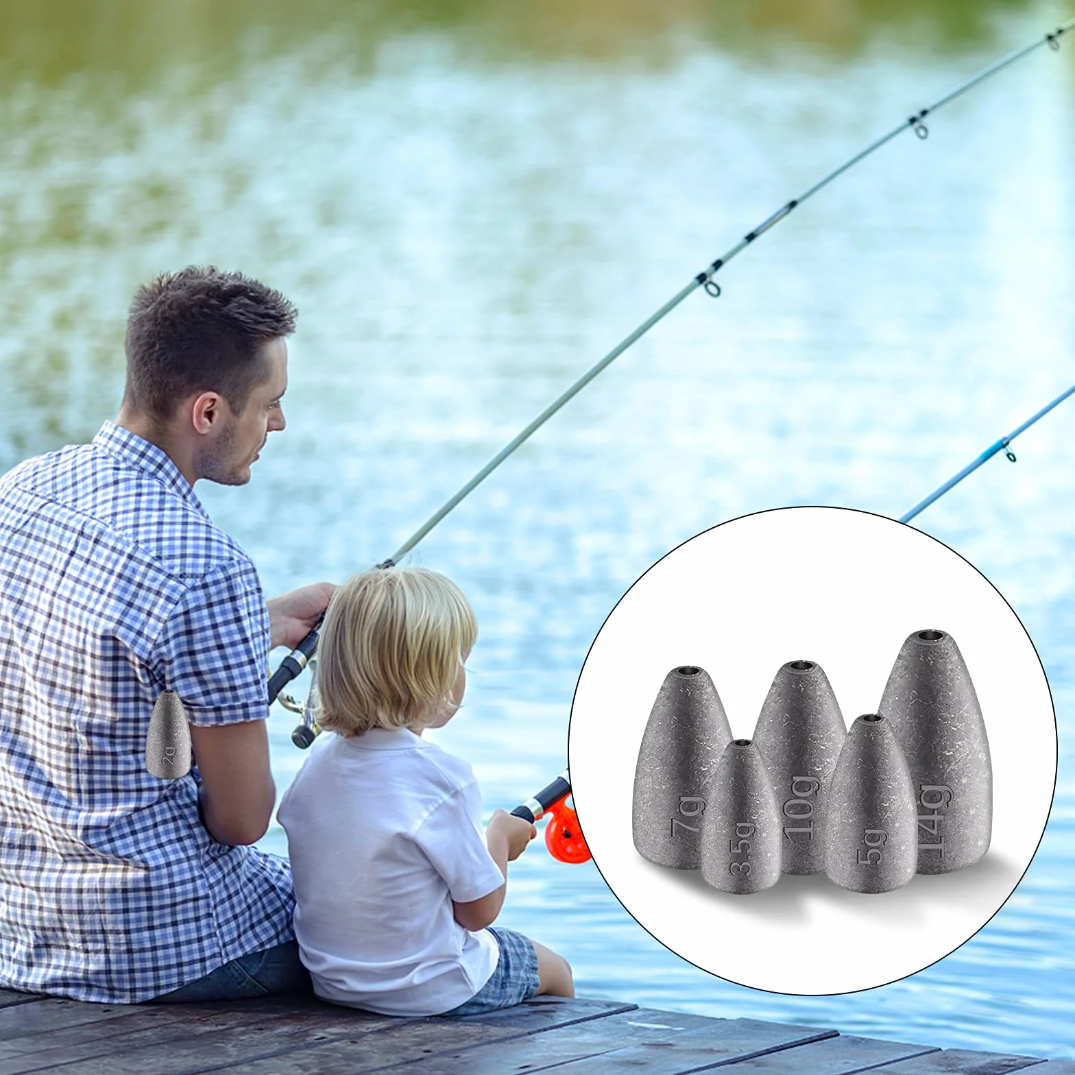 KINBOM 60 Piezas Pesas Pesca Kit Plomos Extraíbles Reutilizables 6 Tamaños