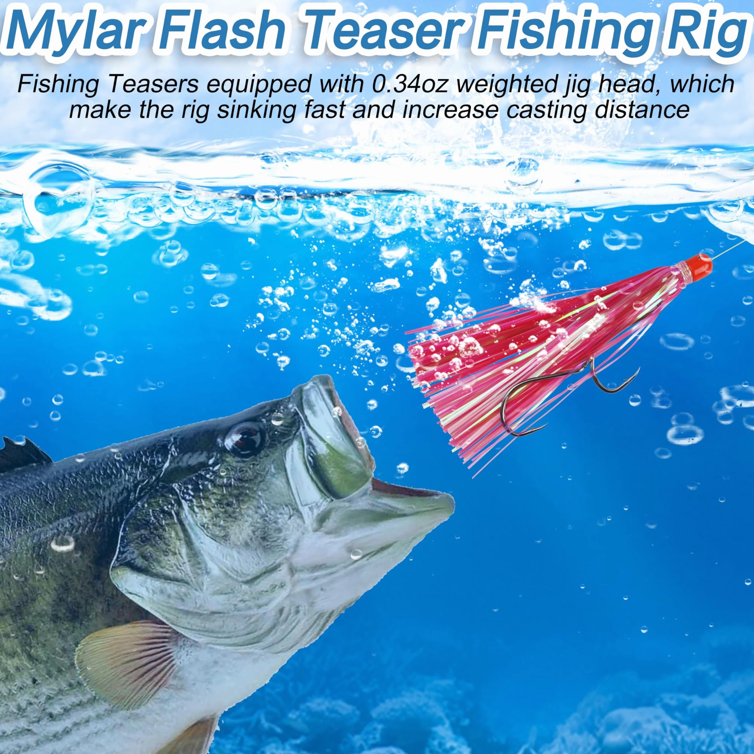 Señuelos de pesca Mylar cola de mylar con tiras faldas flash 9.9 g cabeza de plomo