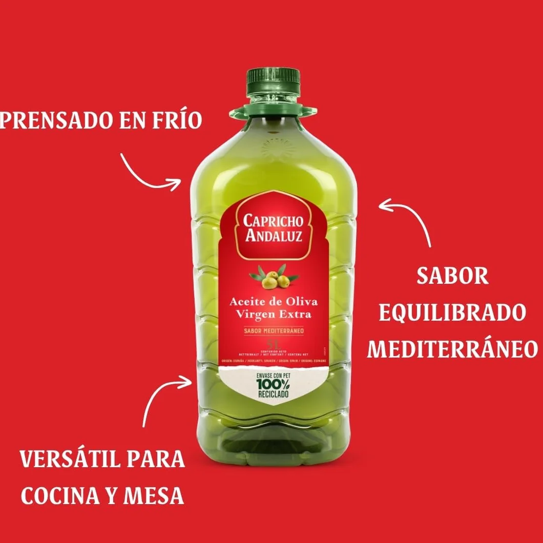 Aceite de Oliva Virgen Extra 5L Capricho Andaluz - Prensado en Frío, Origen Español