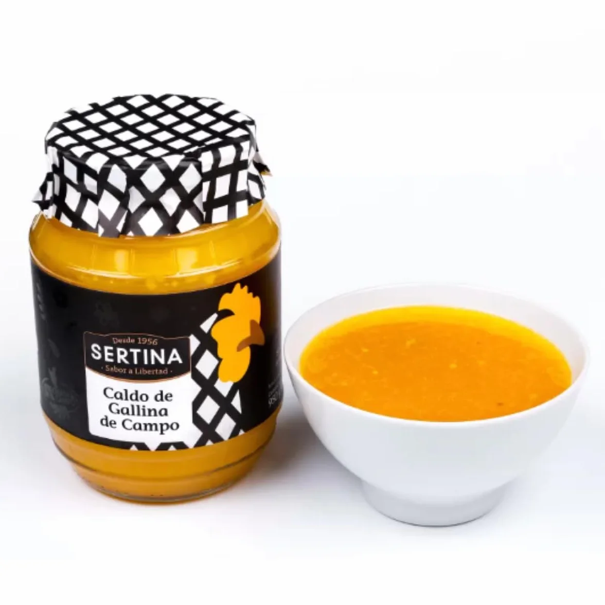 Sertina Caldo De Pollo Campero Criado Al Aire Libre pack de 6 | 6X950g | El Único Caldo Del Mercado Con 830G De Pollo Por Tarro | Sopa 100% natural | Sin conservantes | Cocido a fuego lento