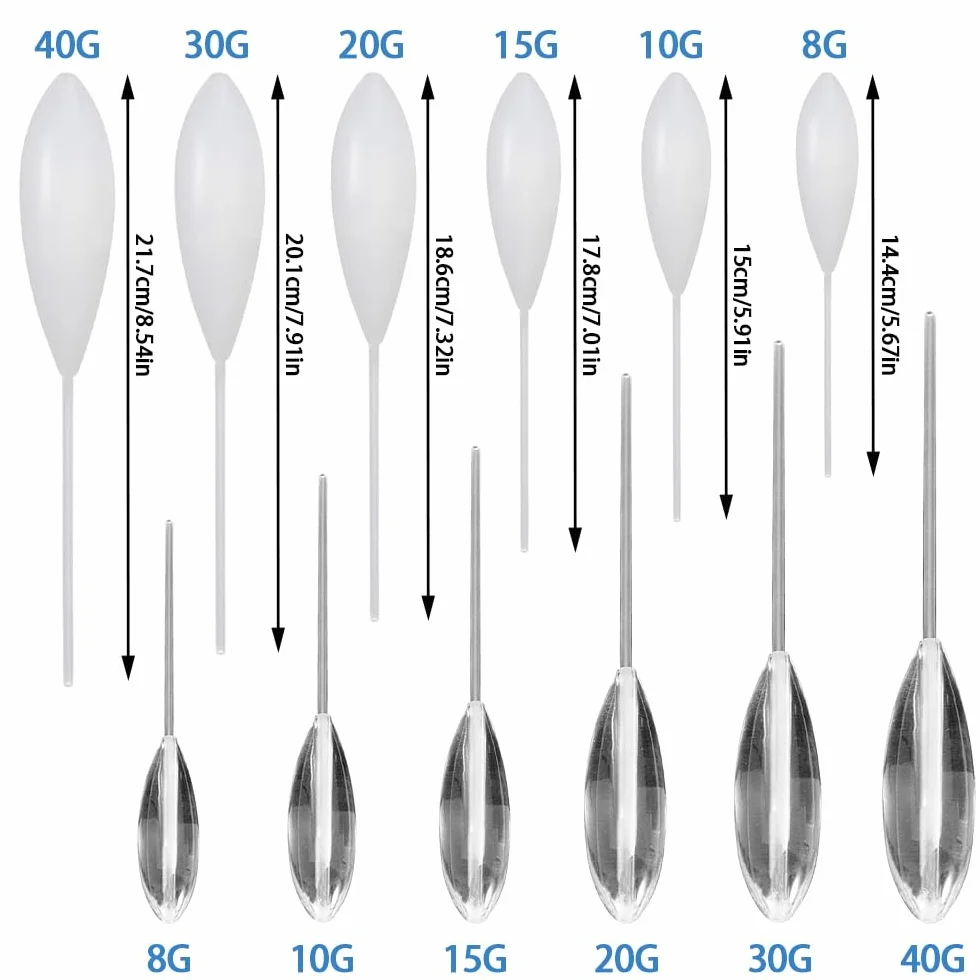 Fishing Sbirolino Kit 12 Piezas 6 Lento Hundimiento 6 Flotantes 8-40g Cebo Trucha Transparente