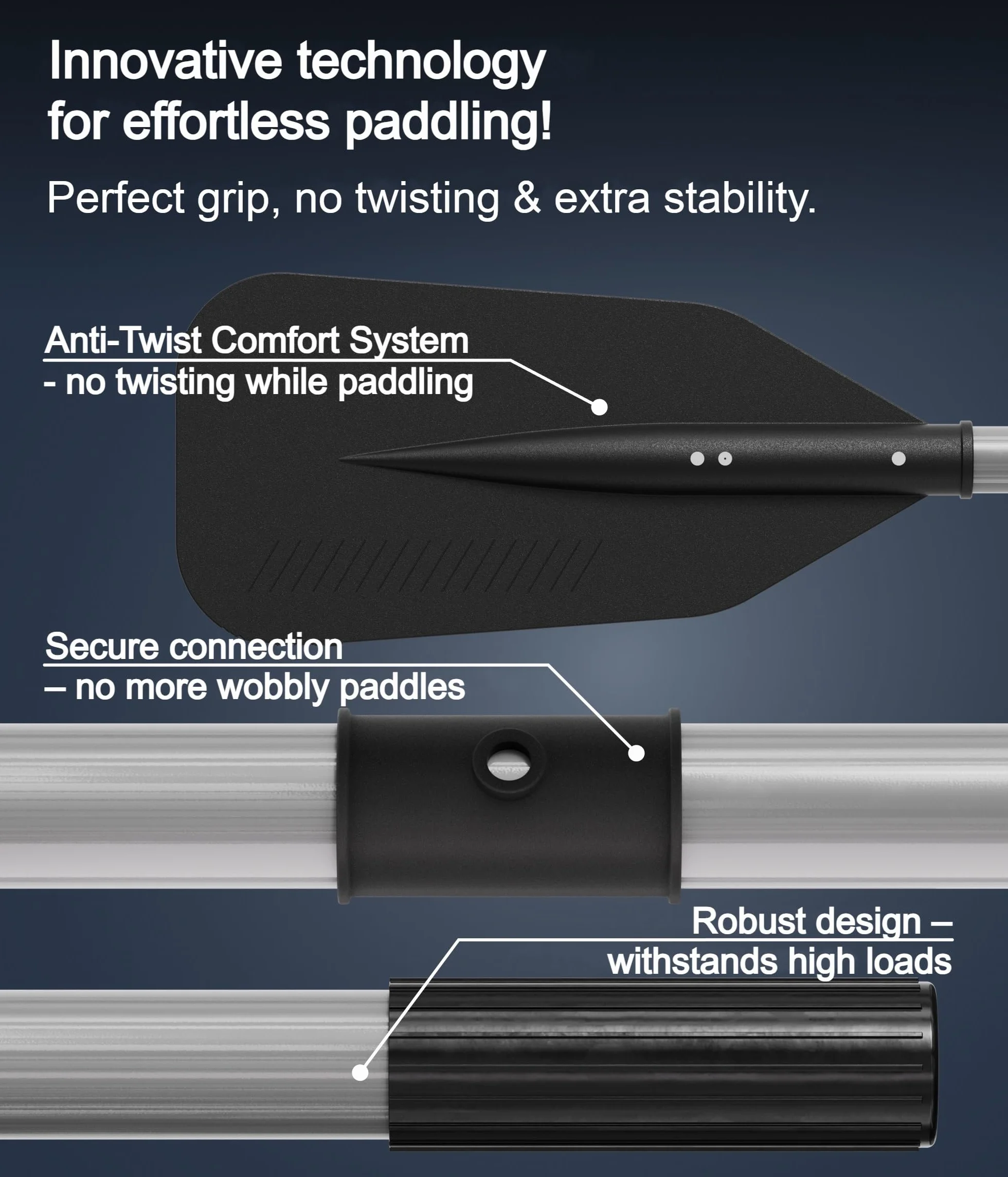 nemaxx Palas de Aluminio Juego de 2 para Bote Inflable Remos 130-155 cm Mango Ergonómico Pala Profesional Anti-torsión Sink-Stop Kayak Canoa