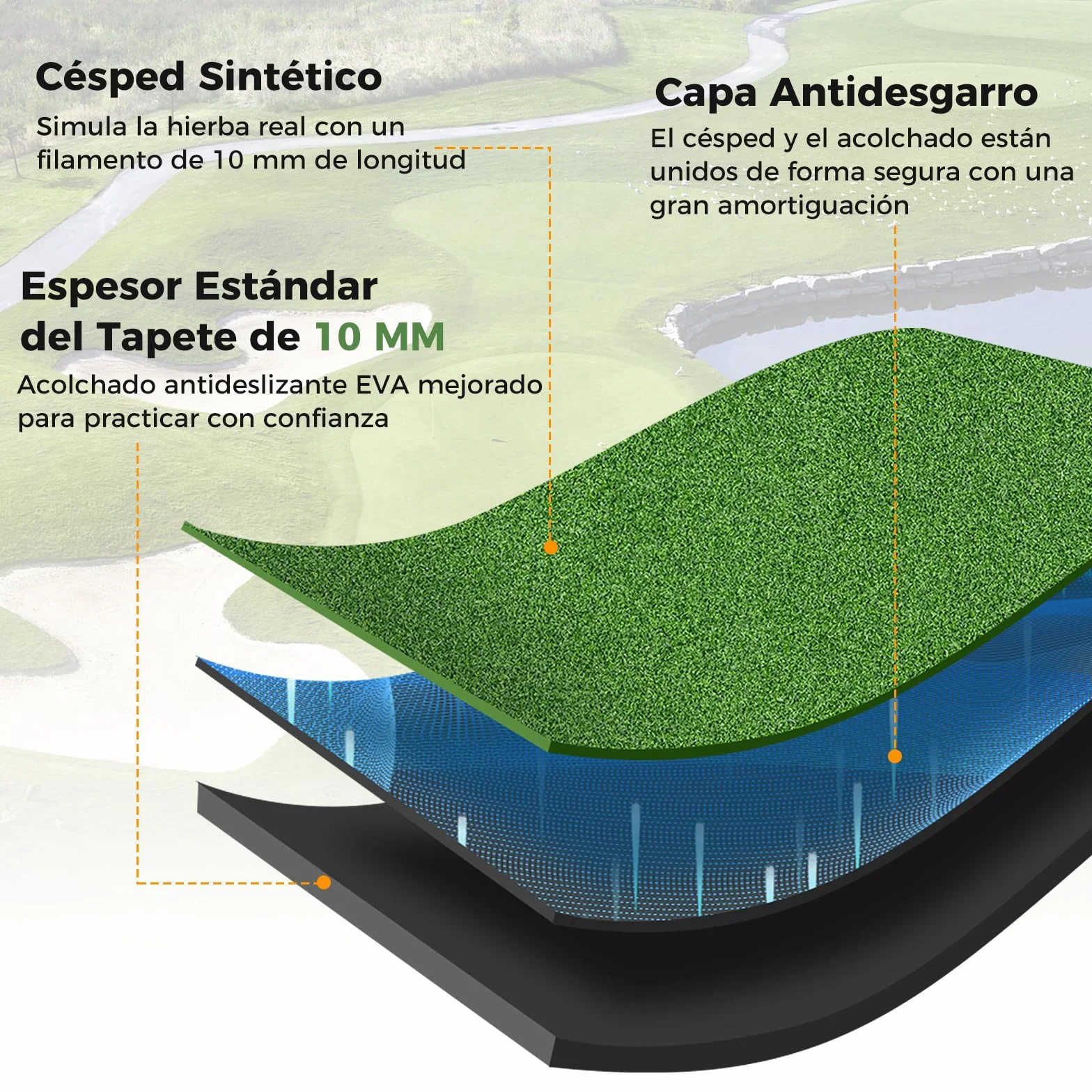COSTWAY Tapete de Golf 3 en 1, Alfombrilla de Césped Sintético 20/25mm, 2 Tees y 2 Palos de Alineación