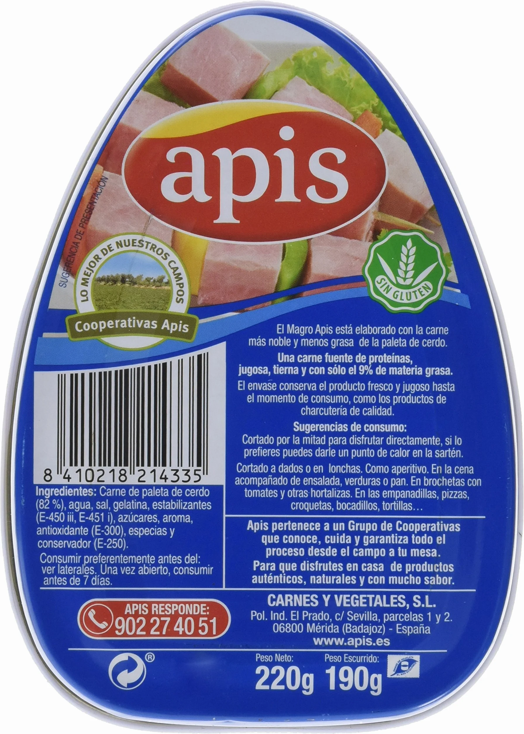 Apis Magro de Cerdo Cocido 12 x 220 g Paquete 2640 g