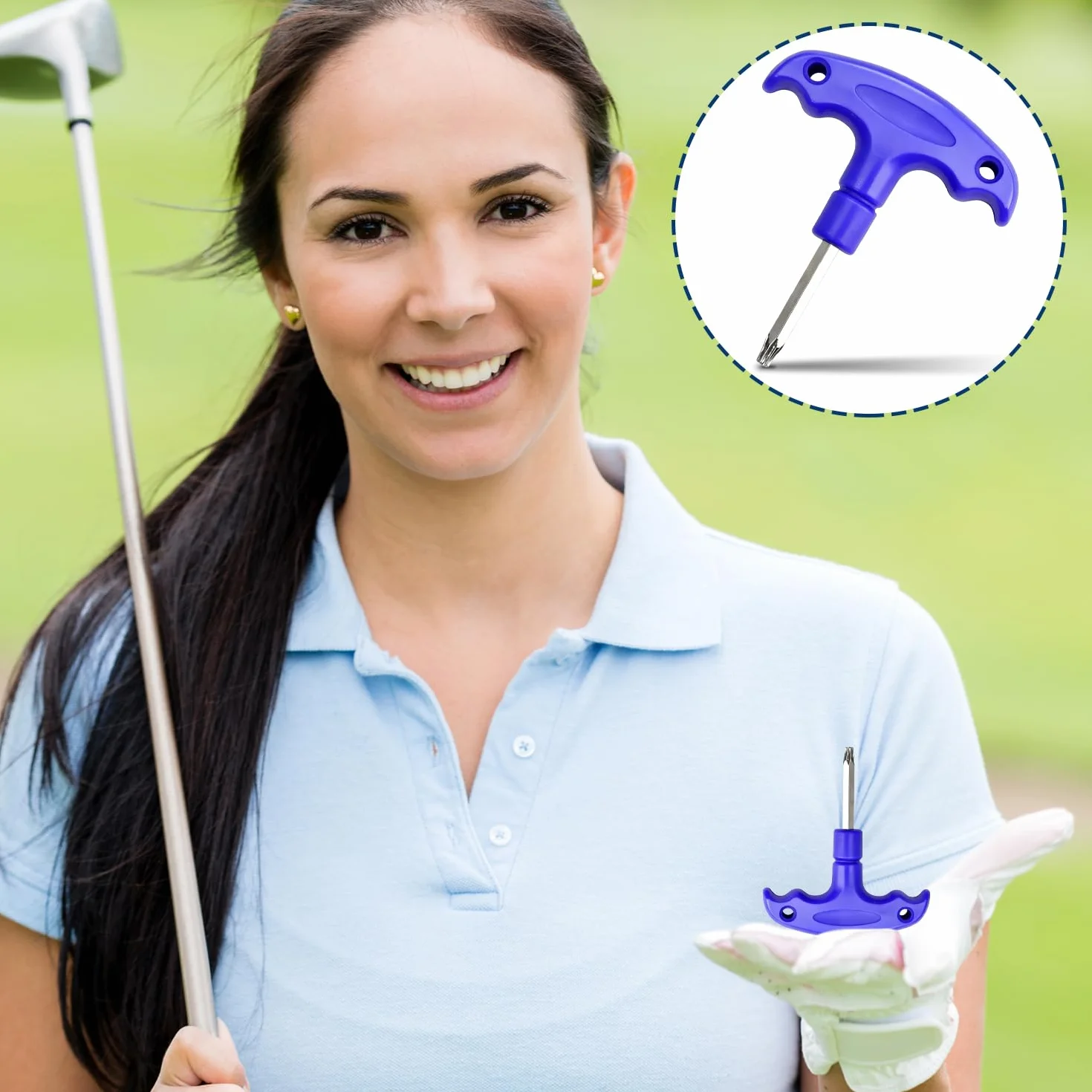 Llave Dinamométrica de Golf Herramienta Ajuste Acero Inoxidable Mango Plástico Llave Púas Accesorio Palos Golf Azul