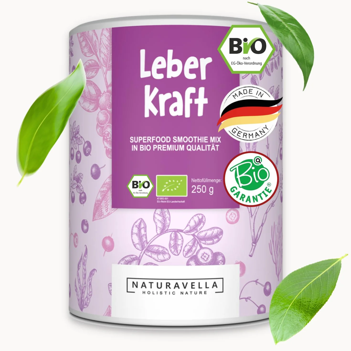 NATURAVELLA LeberKraft Superfood Bio 250g | Heavy Metal Detox con arándanos silvestres, hierba de cebada, espirulina y dulse | Receta Anthony William | Vegano