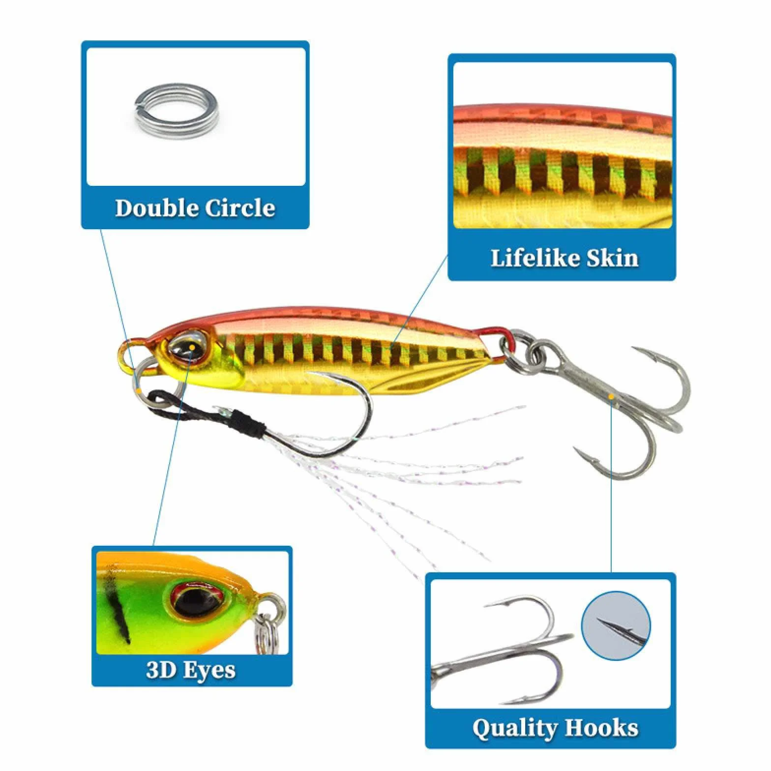 Señuelos De Pesca De Metal 7 Piezas Jigging Hundimiento Lento con Ganchos De Plumas Agua Salada Dulce