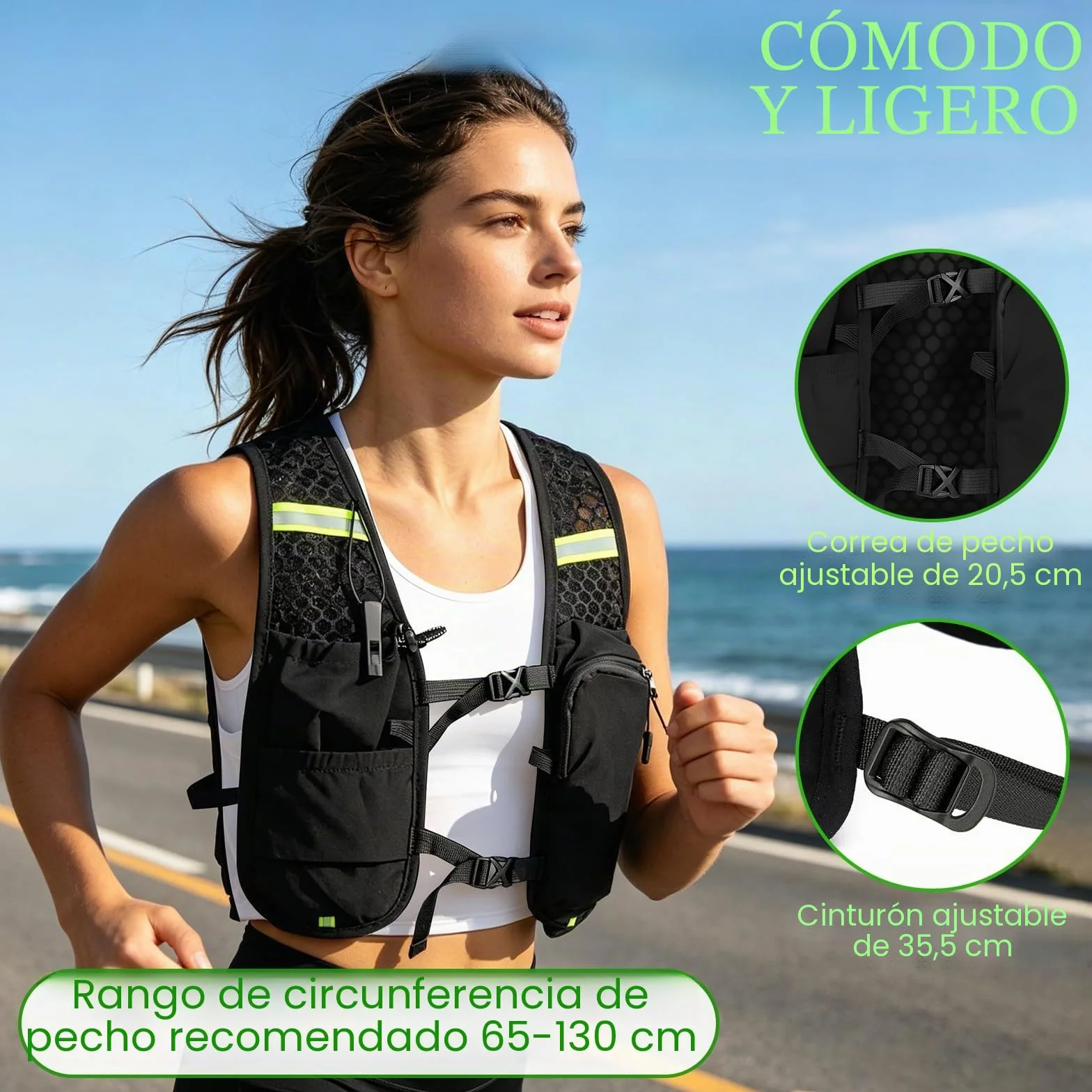 Chaleco para Correr Ligero Transpirable con Bolsa 500ml - Mochila Hidratación para Trail Marathoner