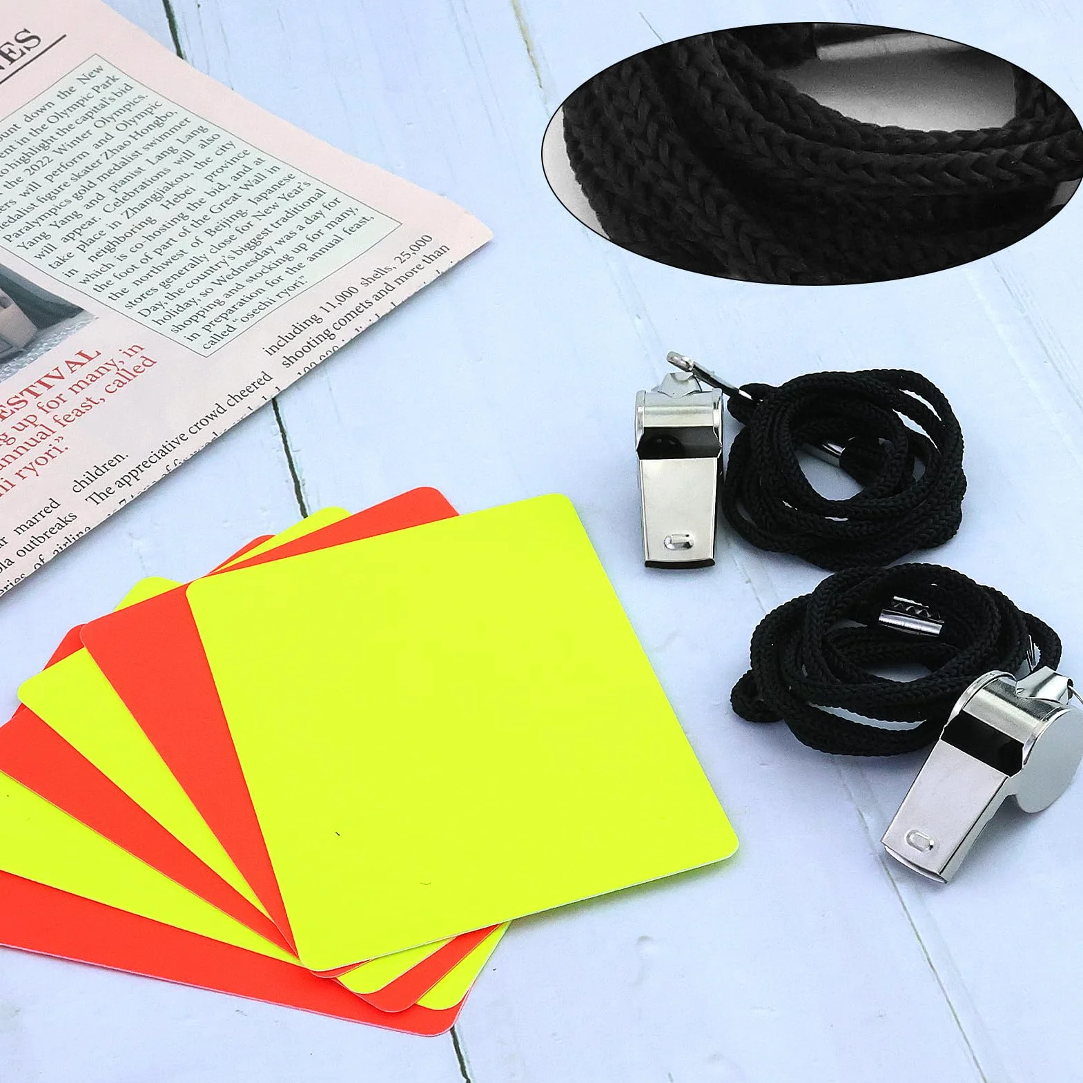 Tarjetas Rojas y Amarillas PVC con Silbato y Cuerda para Árbitro de Fútbol