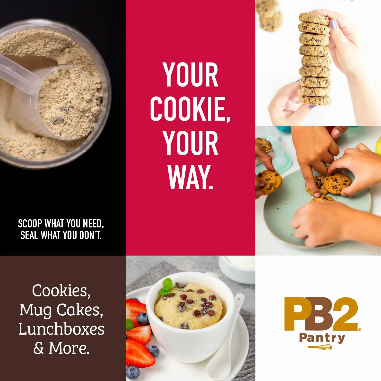 PB2 Pantry Mezcla de galletas con chispas de chocolate, tarro de 16 onzas, certificado vegano, sin gluten, sin OMG, 4 g de proteína vegetal por galleta