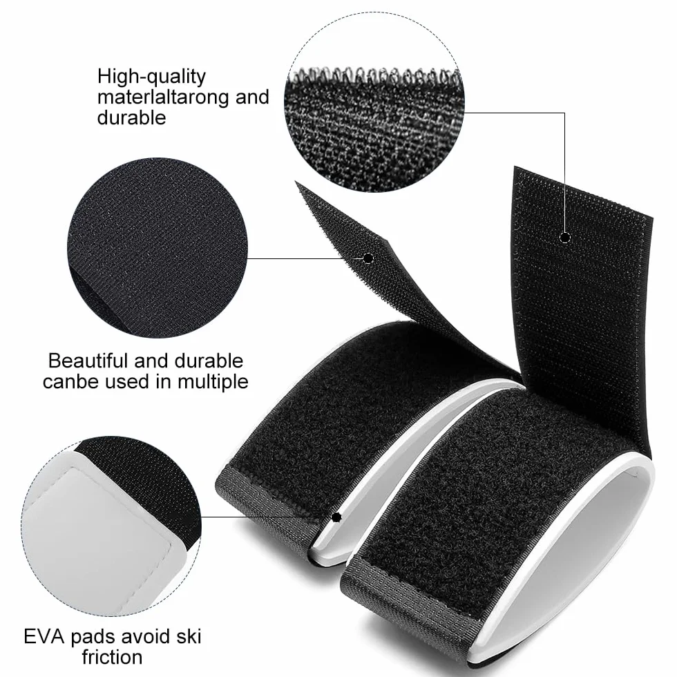 Correas de Esquí Ajustables, 4 Piezas Ski Straps, Bandas de Fijación para Esquís, Snowboard y Bastones