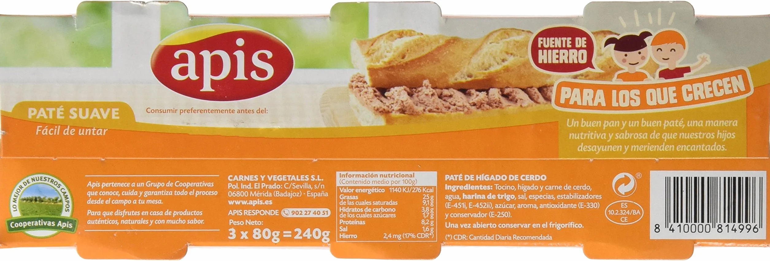 Apis Paté Suave de Hígado de Cerdo, 3 x 80g