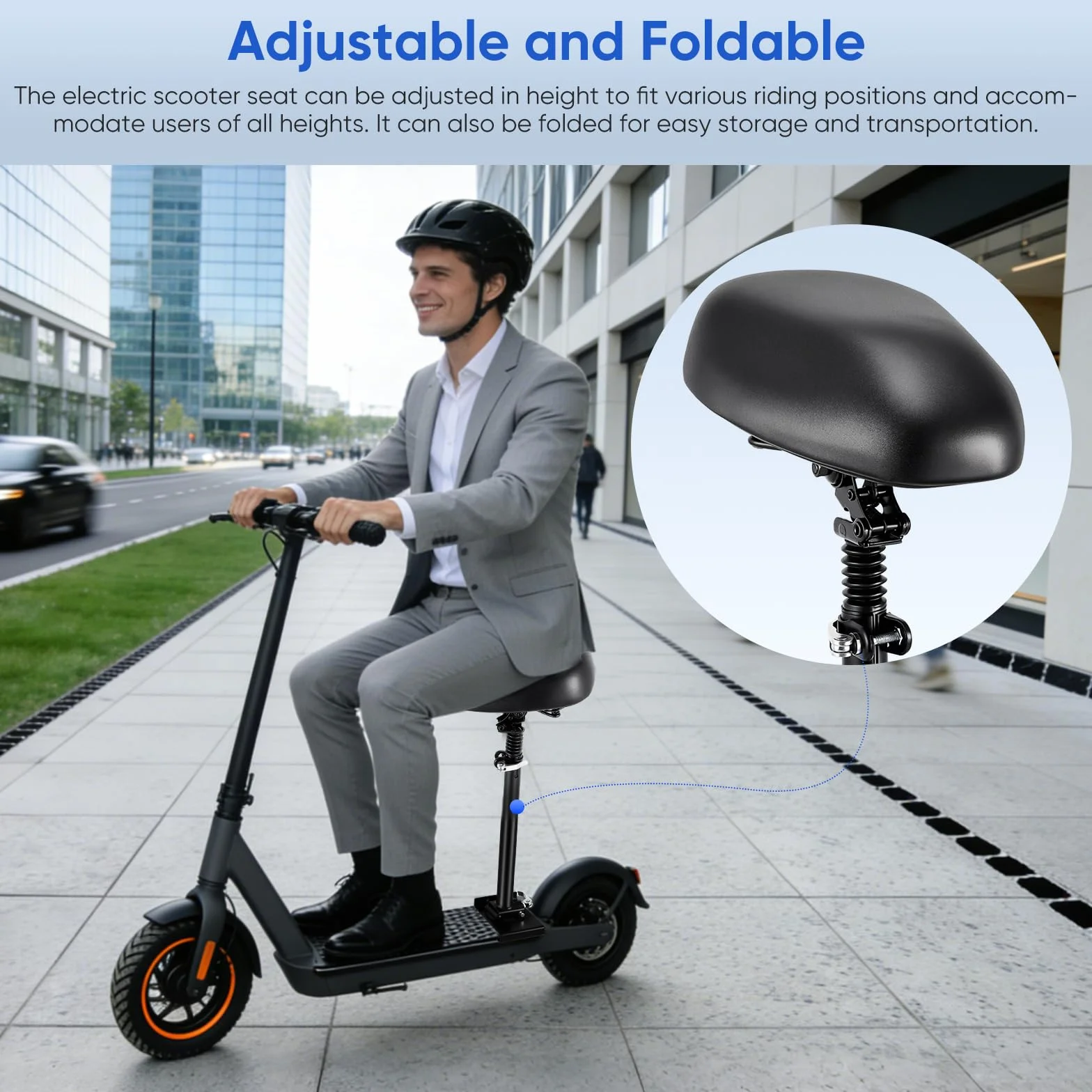Asiento para patinete eléctrico ajustable 13-19 cm, plegable, bordes curvos, 55-68 cm, adultos