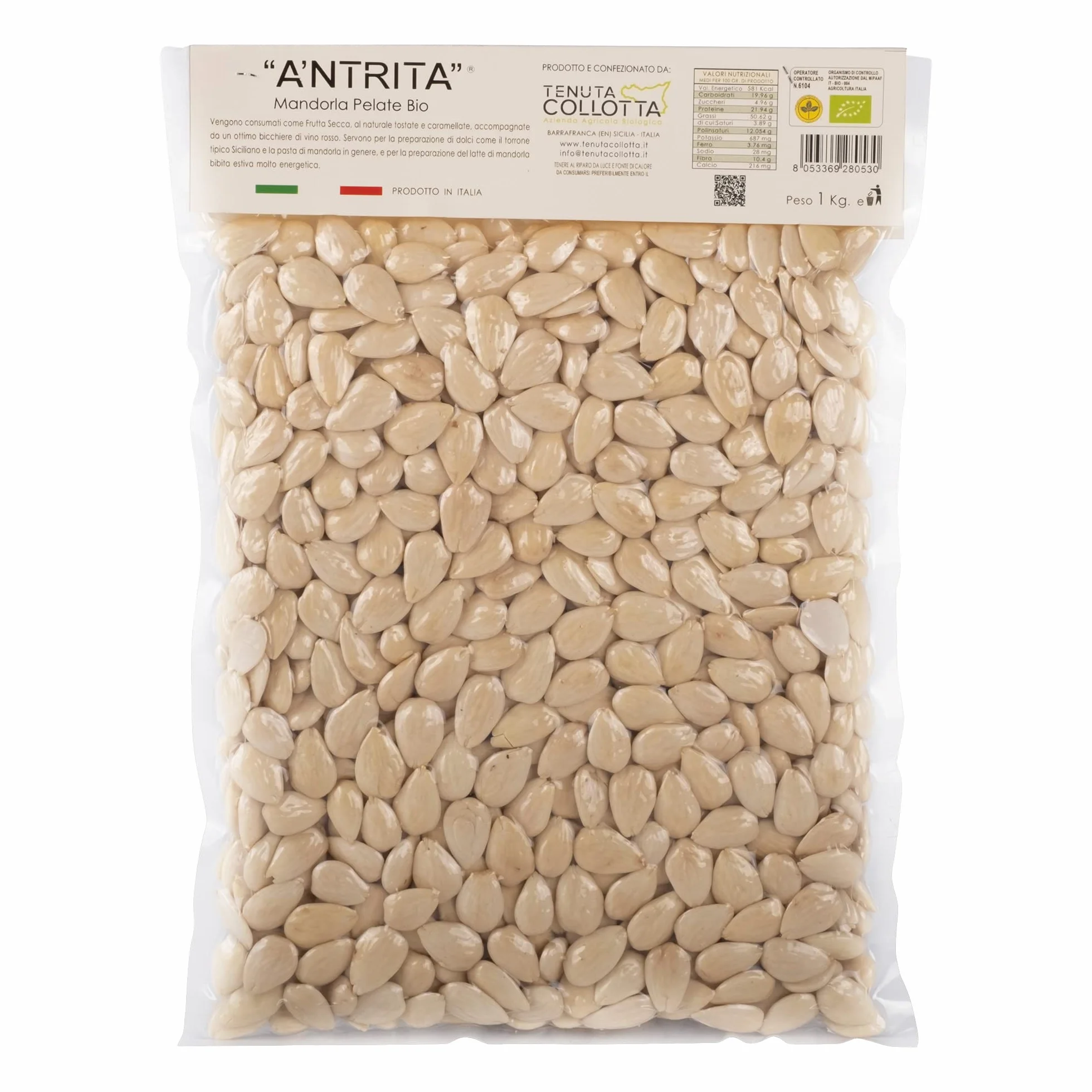 A'Ntrita® - Almendras Peladas Orgánicas 1 Kg - 100% Italiano - Made in Sicily