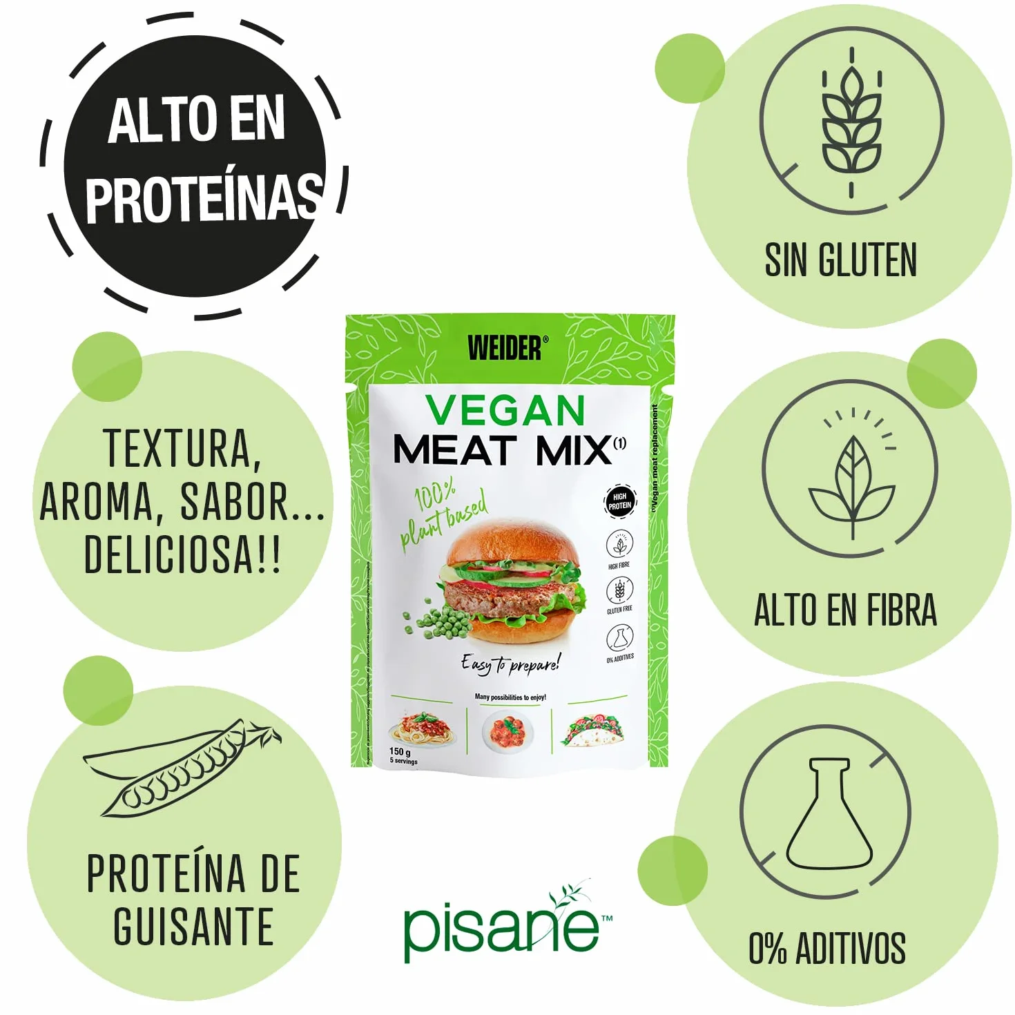 Weider Pack Vegan Meat Mix - 3 Unidades. Sustitutivo de carne rico en Proteina Vegetal 75% + Fibra Vegetal 20%. Sin Gluten. Sin Conservantes. Fácil Preparación. Recetas Infinitas. 3x150g