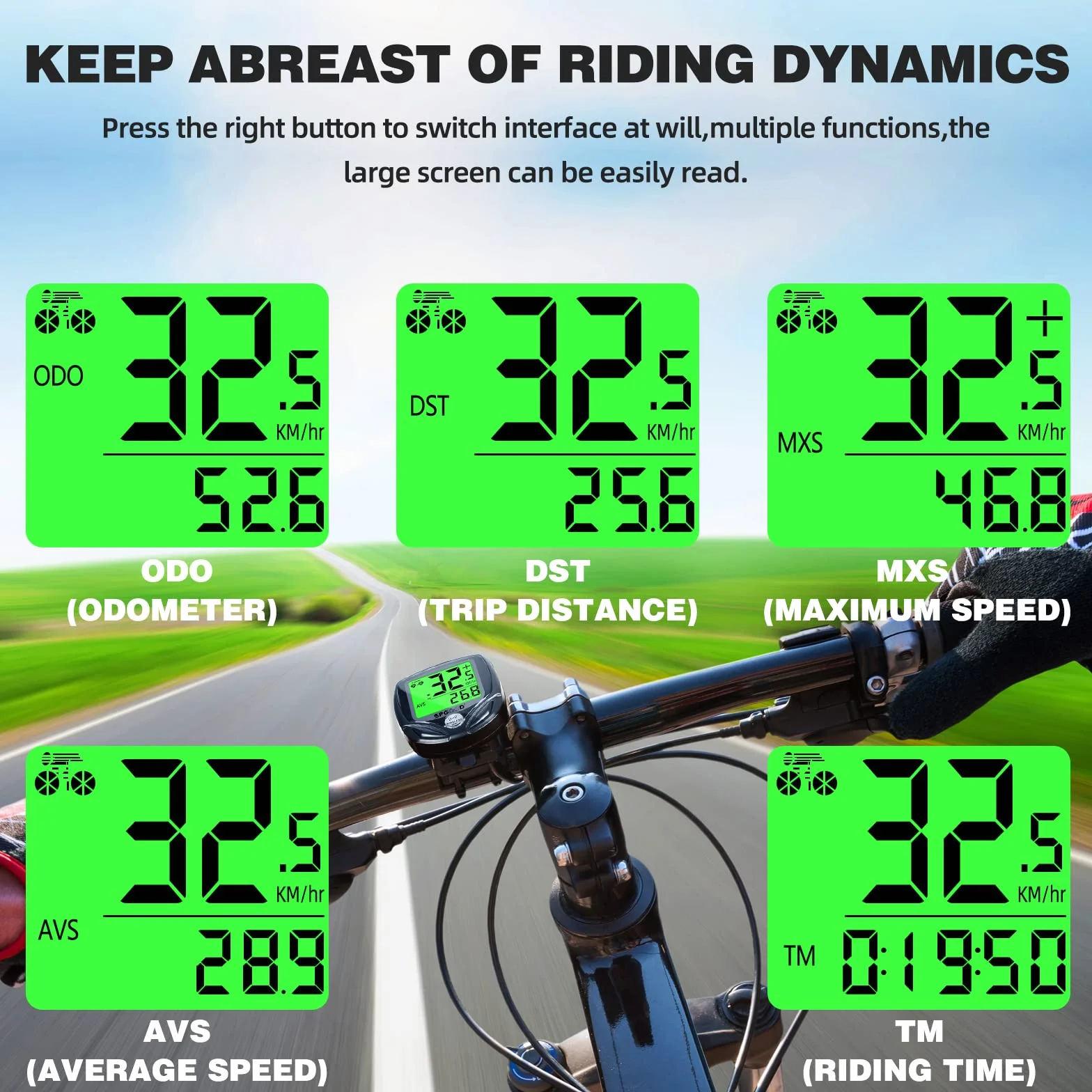 SPGOOD Cuentakilómetros Bicicleta IP54 Resistente Al Agua 19 Funciones Velocímetro con Pantalla Retroiluminada
