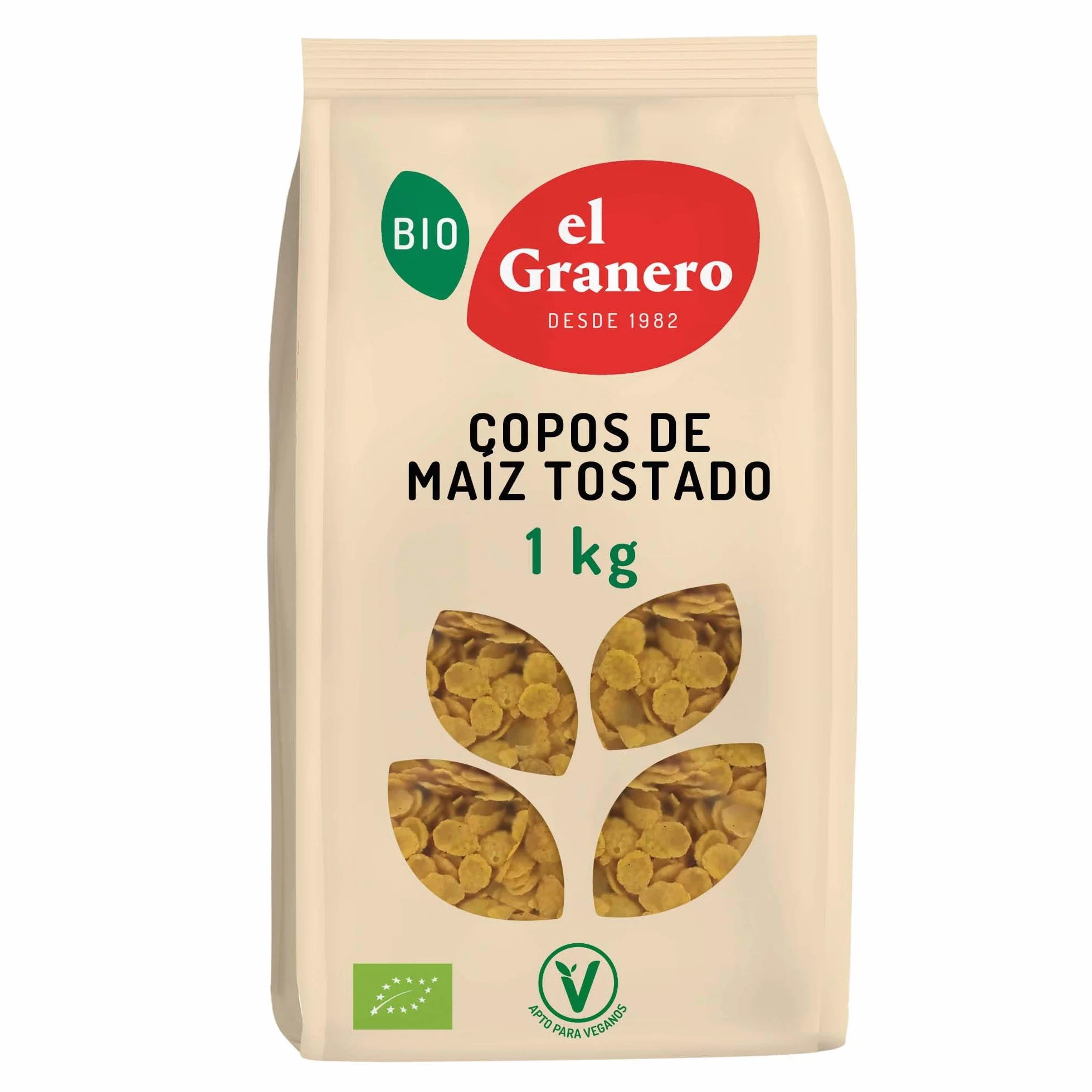 El Granero Integral - Copos de Maíz Tostado- 1 kg - Contenido en Proteínas y Lípidos - Ricos en Vitaminas, Minerales y Fibra - Combate el Envejecimiento - Ideal para desayunos - Aptos para Veganos