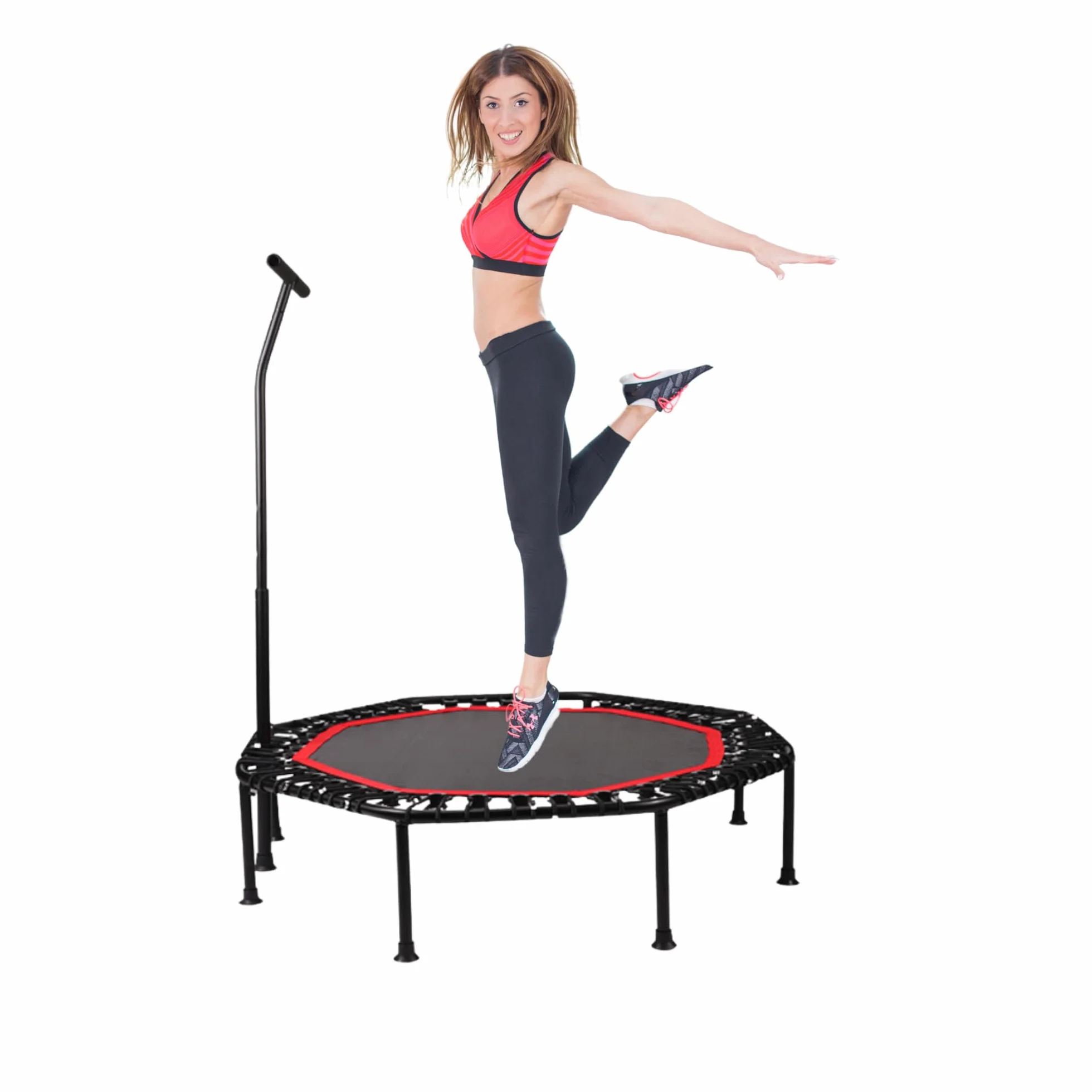 Trampolín Fitness Plegable Silencioso Ø90cm Octogonal con Apoyabrazos Ajustable para Adultos y Niños