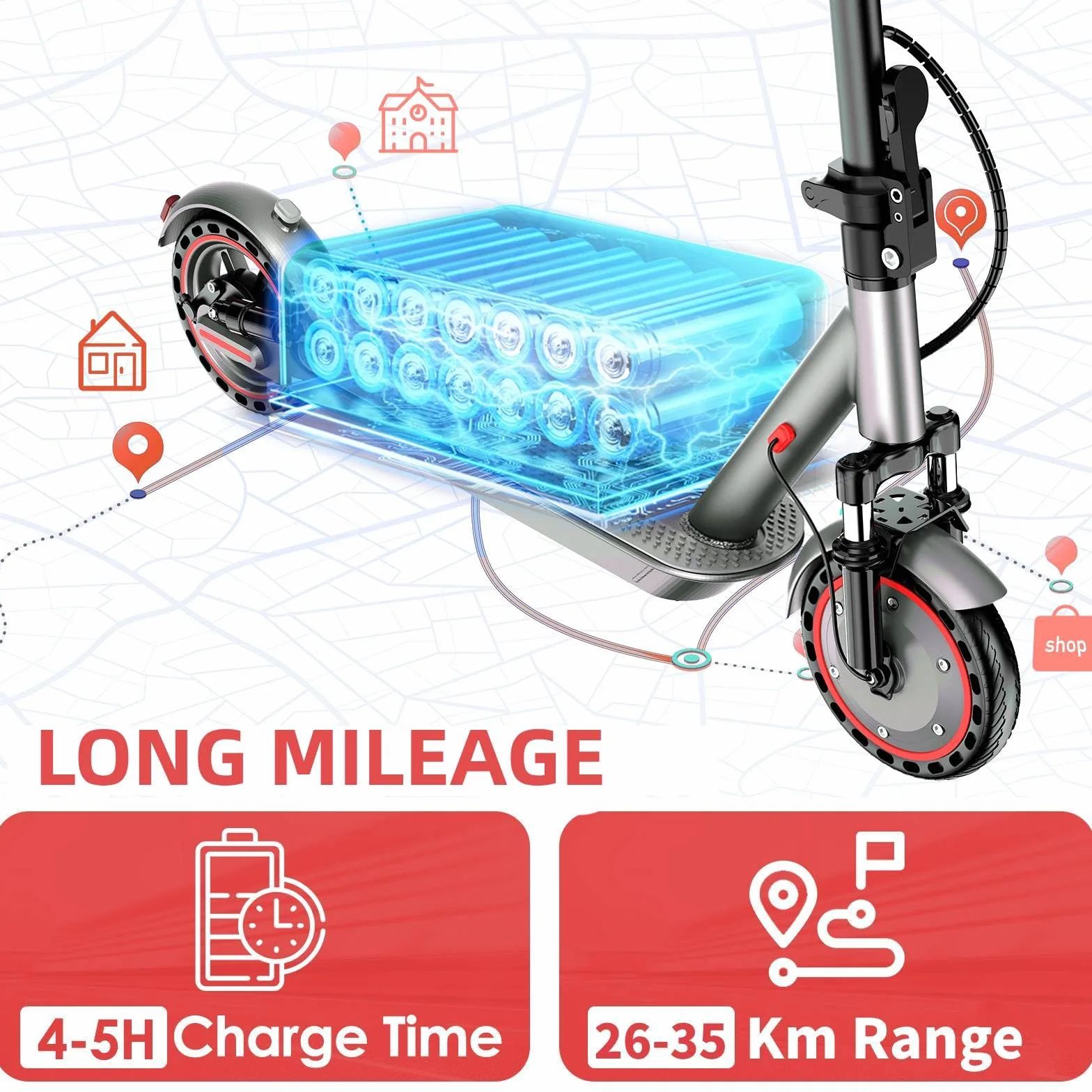 Patinete Eléctrico 350W/500W 25 km/h 35-48 km Autonomía 8.5"-10" Neumáticos Adultos Dual Frenado App