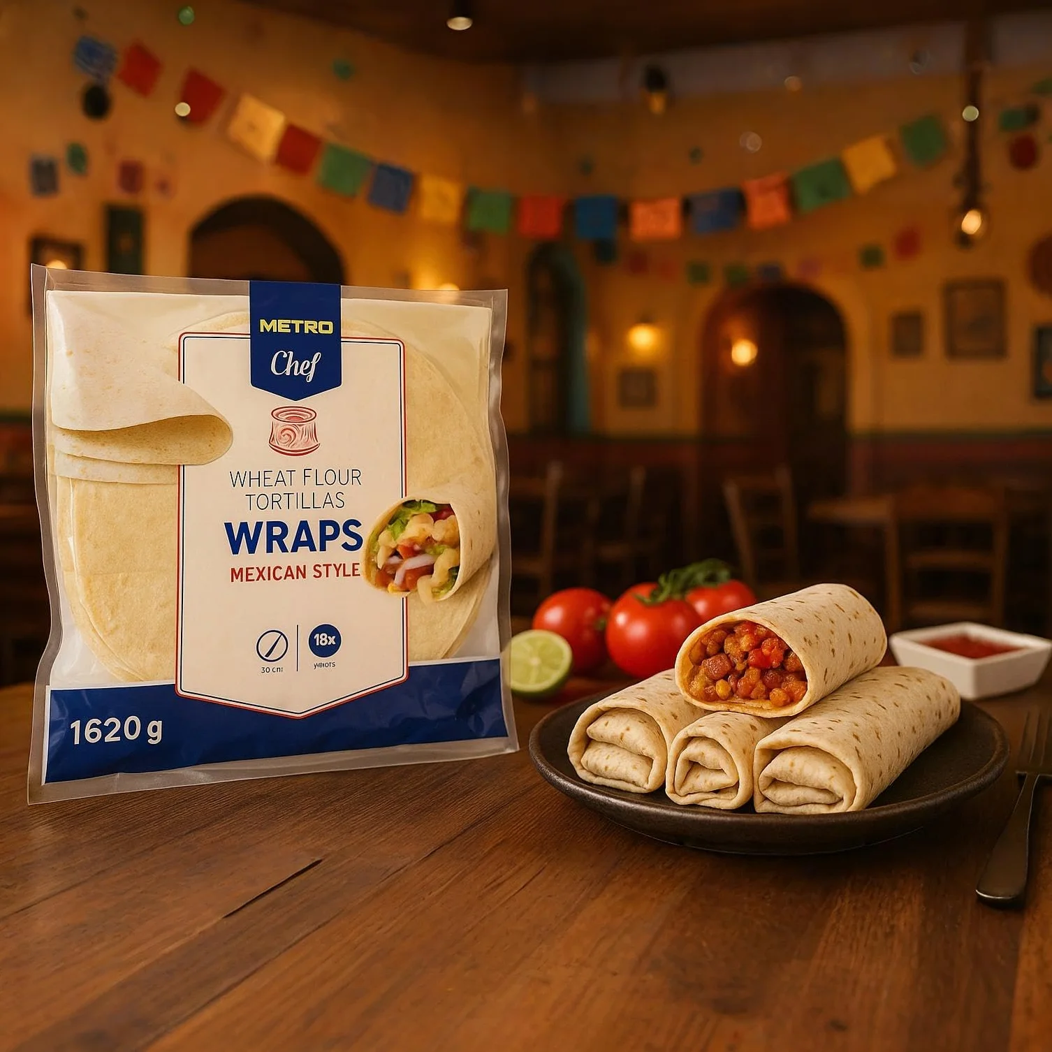 METRO Chef Tortilla Wraps Mexicanos Chef – Tortillas de Trigo 30cm, Suaves y Flexibles, Ideales para Burritos, Fajitas y wraps -| (6 PAQUETES, Wraps 30cm Contiene 18 Unidades (1620 g aprox.))