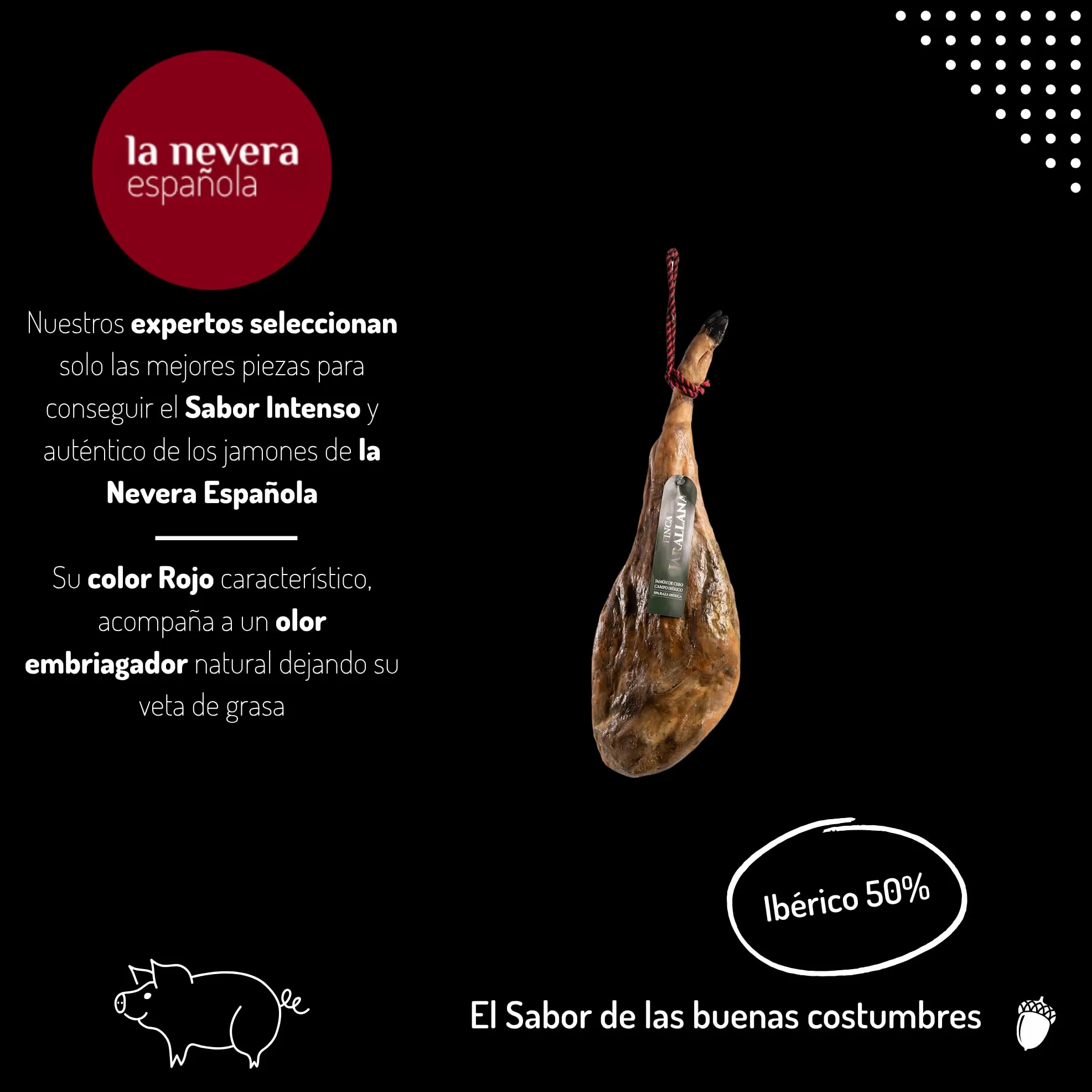 Finca Jarallana - Jamón de Cebo Campo 50% Ibérico - Pieza de 9 kg con Secado Natural y Curación +36 meses - Cerdos de Raza Ibérica