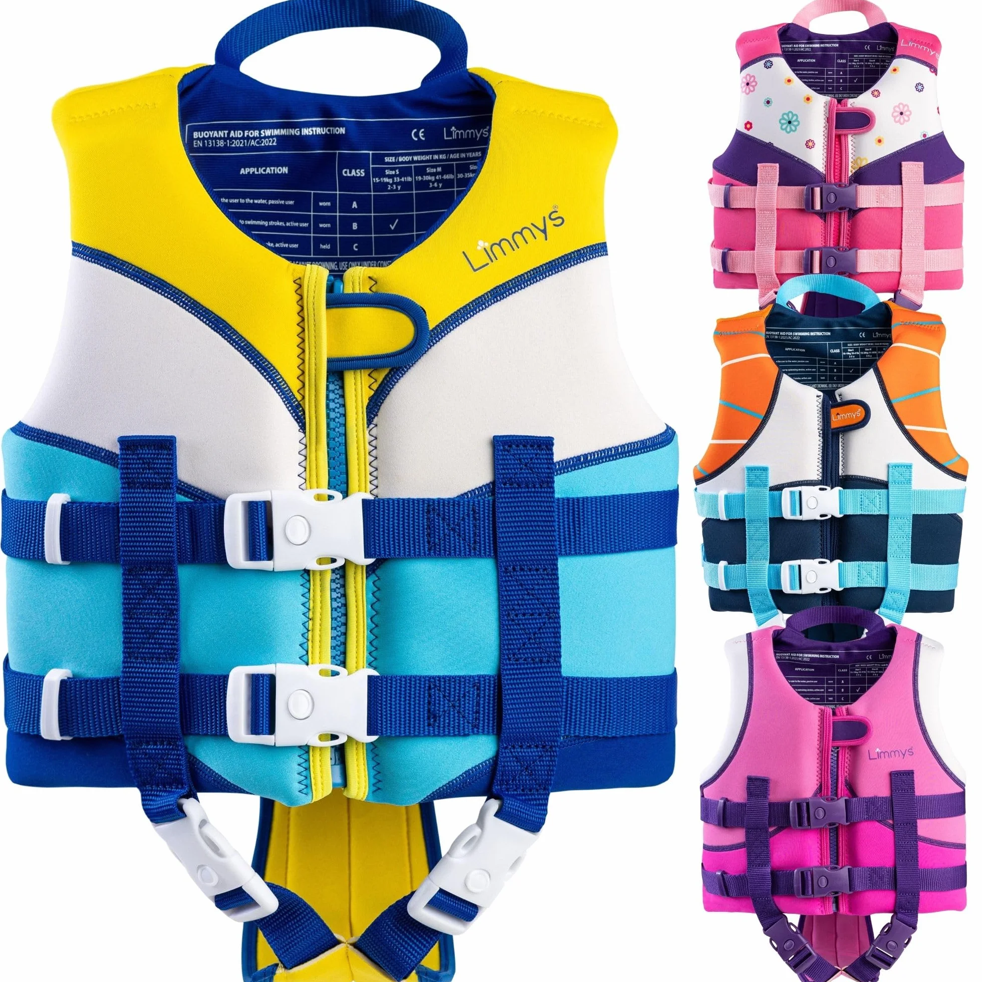 Limmys Chaleco de Natación para Niños con Paneles de Espuma, Certificado CE, Doble Cremallera YKK, Neopreno Premium