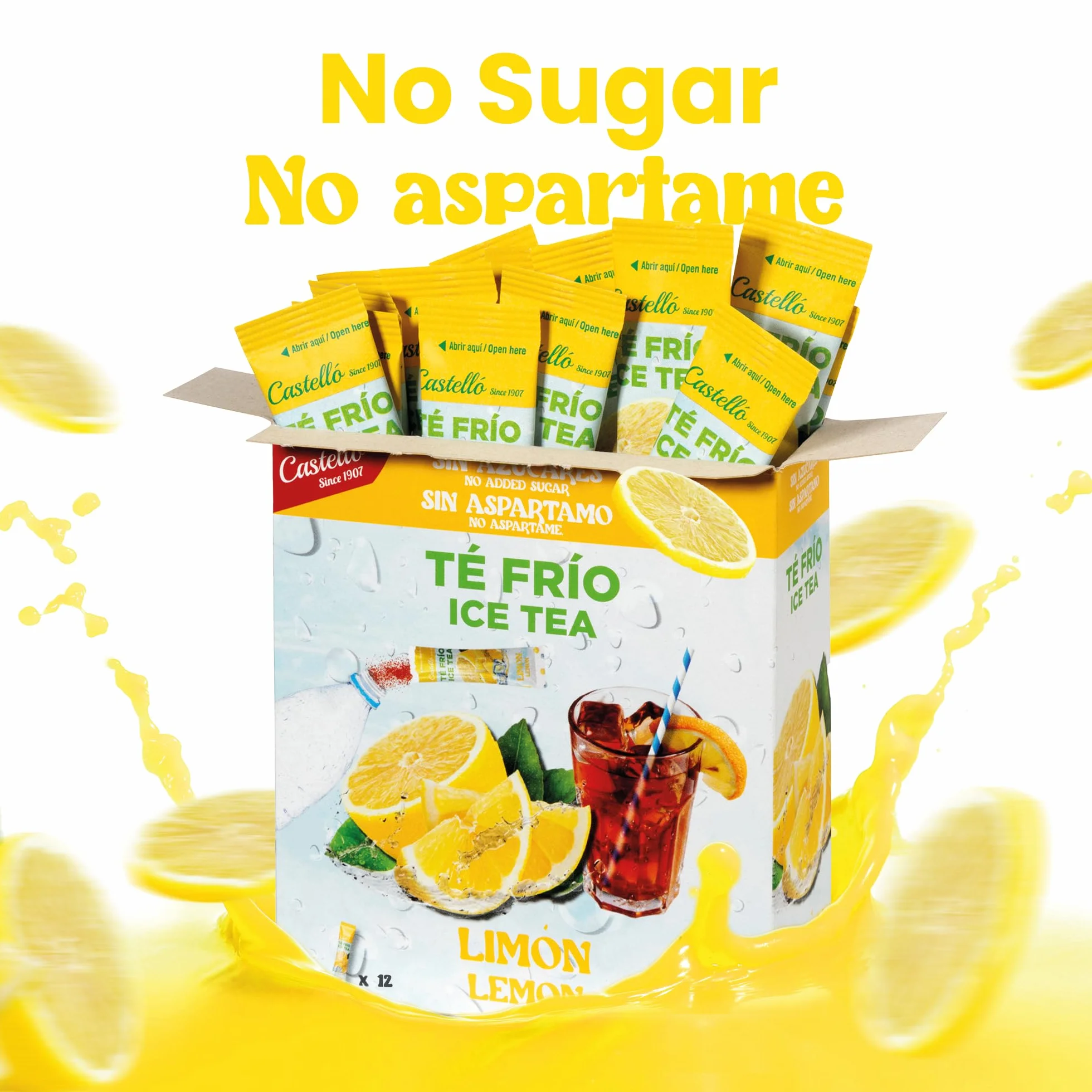 Castello since 1907 Té Frío Zero Instantáneo Multipack 3 Sabores | Melocotón, Limón y Mango - Ice Tea - Iced Tea - Total 36 Sobres - Cero Calorías, Sin Azúcares, Sin Aspartamo