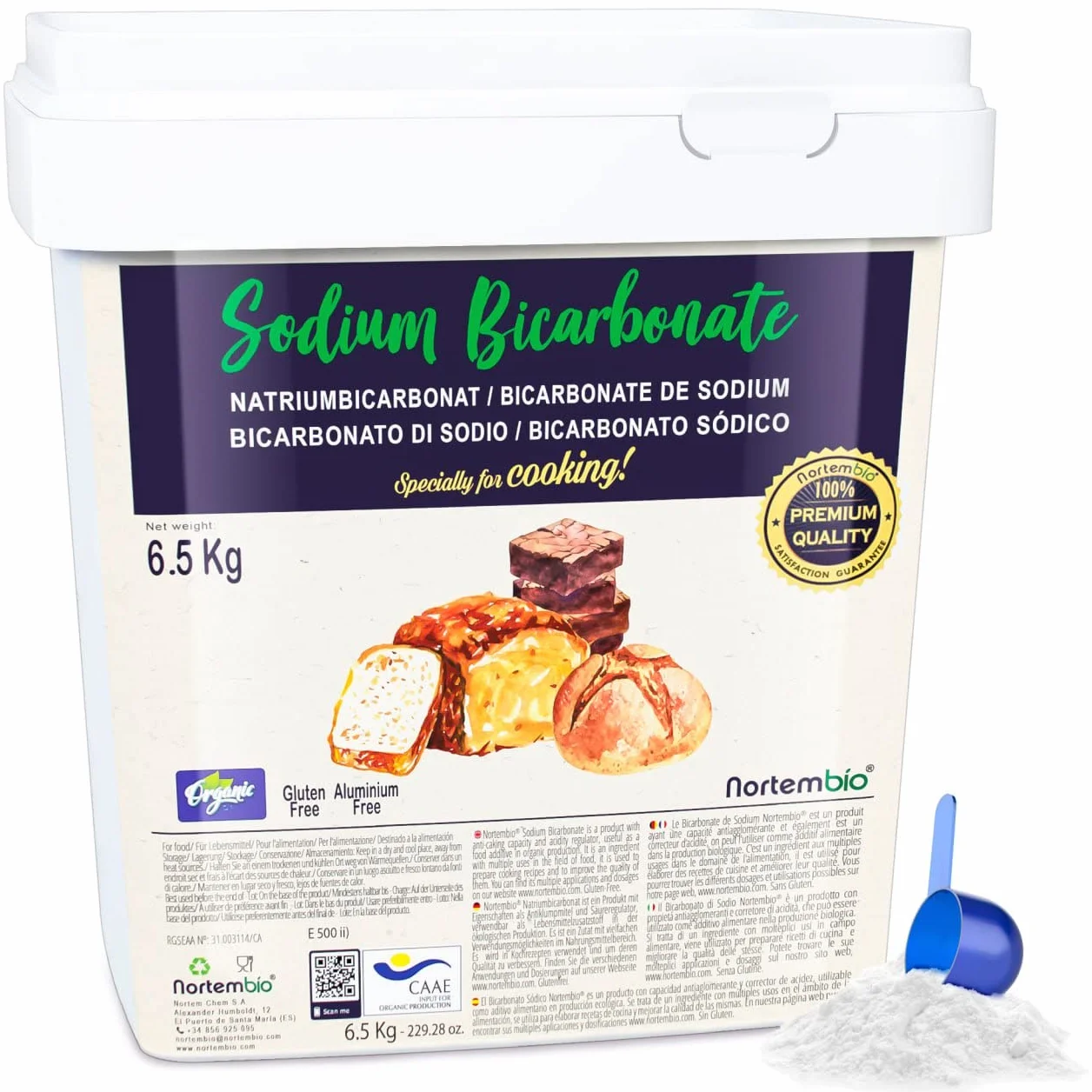 Nortembio Bicarbonato de Sodio E500(ii) 6,5 kg - Aditivo Alimentario para Cocina y Repostería, Alta Pureza